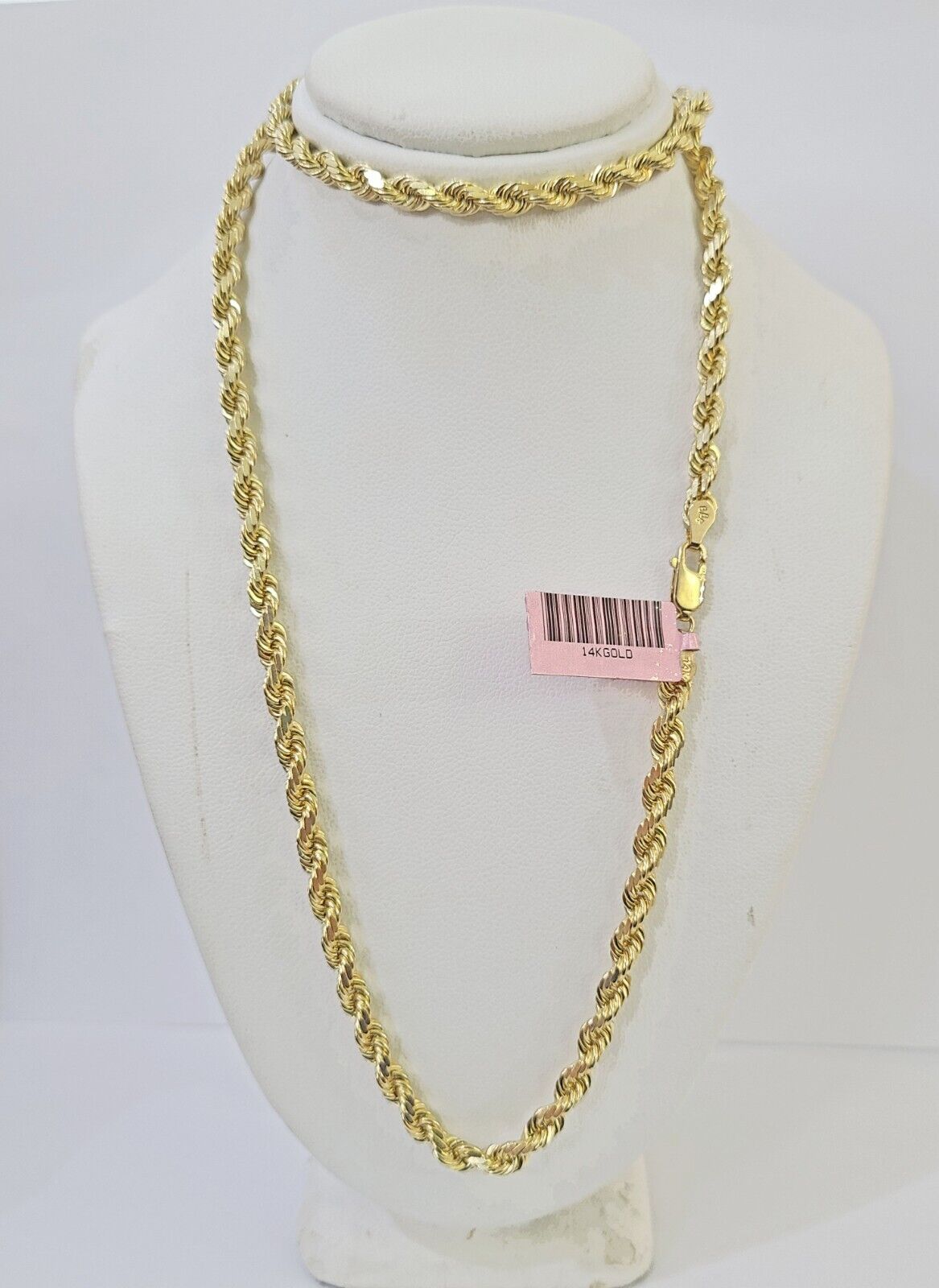14K Solid Yellow Gold 4mm Rope Chain 24 inch Diamond cut necklace Real Genuine