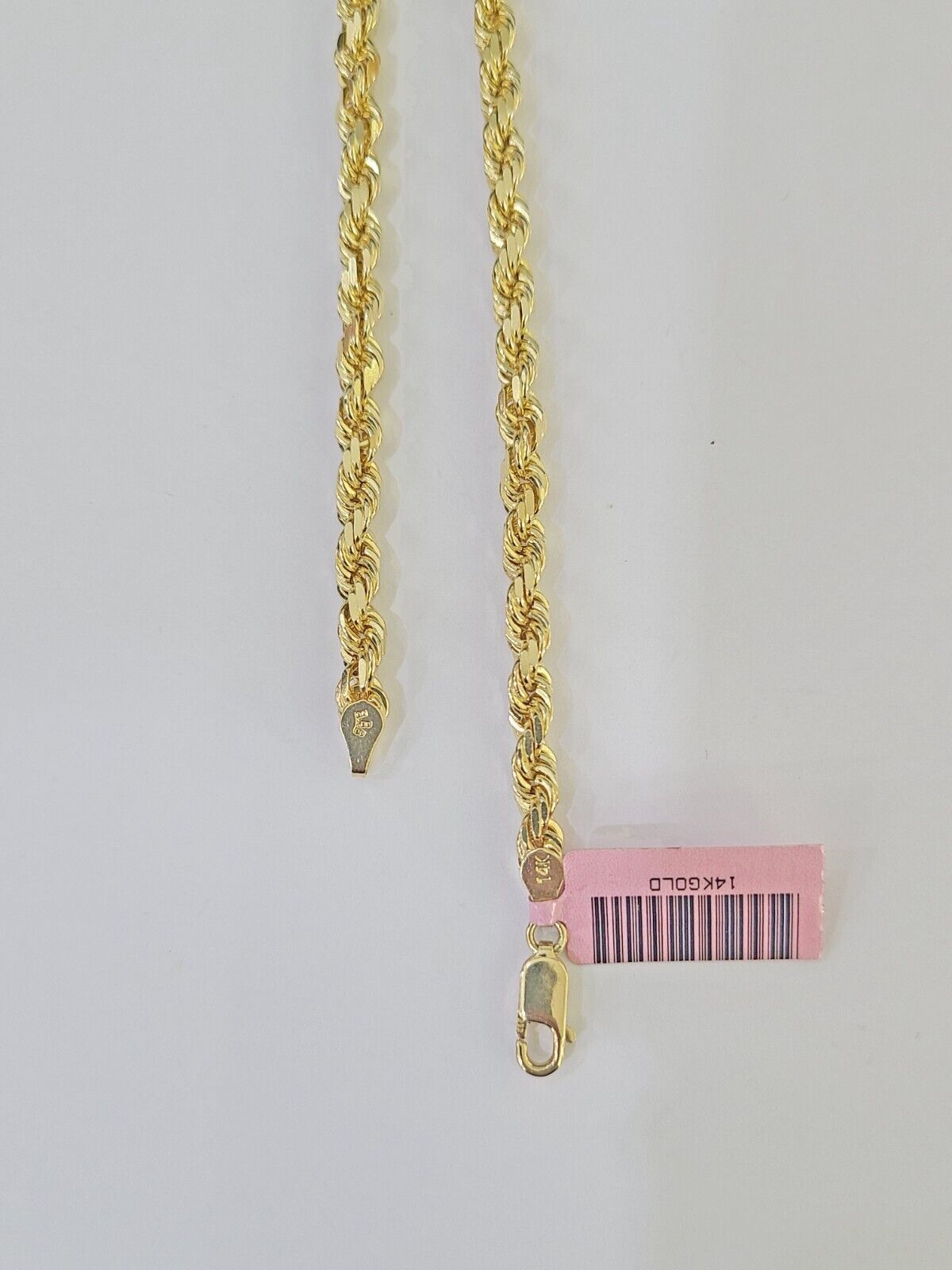 14K Solid Yellow Gold 4mm Rope Chain 24 inch Diamond cut necklace Real Genuine