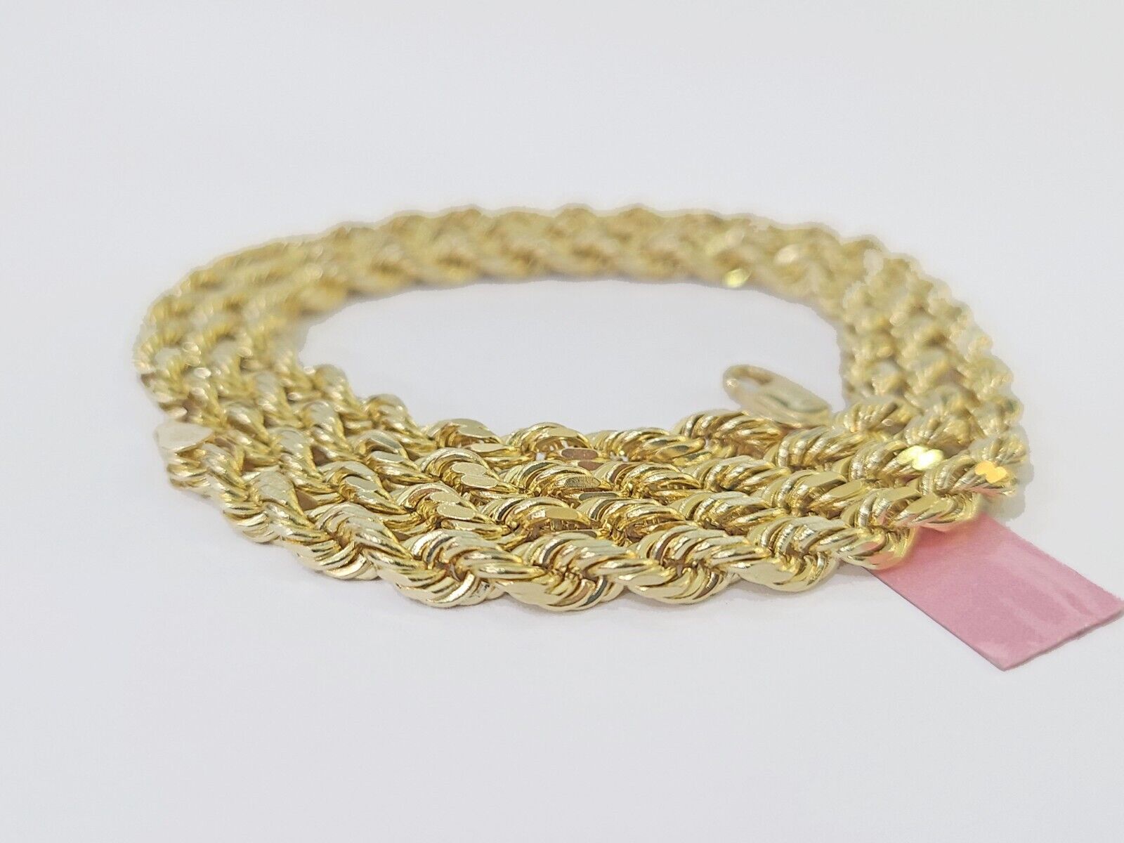 14K Solid Yellow Gold 4mm Rope Chain 24 inch Diamond cut necklace Real Genuine