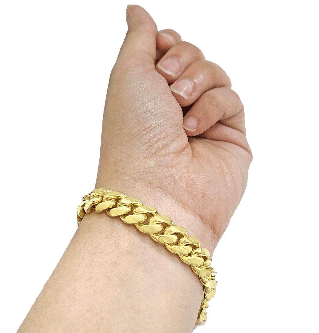 14k Solid Yellow Gold Miami Cuban Bracelet 10mm 9'' inch Real 14kt Unisex - GoldenlinQ