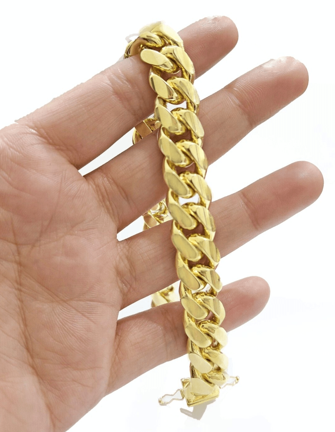 14k Solid Yellow Gold Miami Cuban Bracelet 10mm 9'' inch Real 14kt Unisex - GoldenlinQ