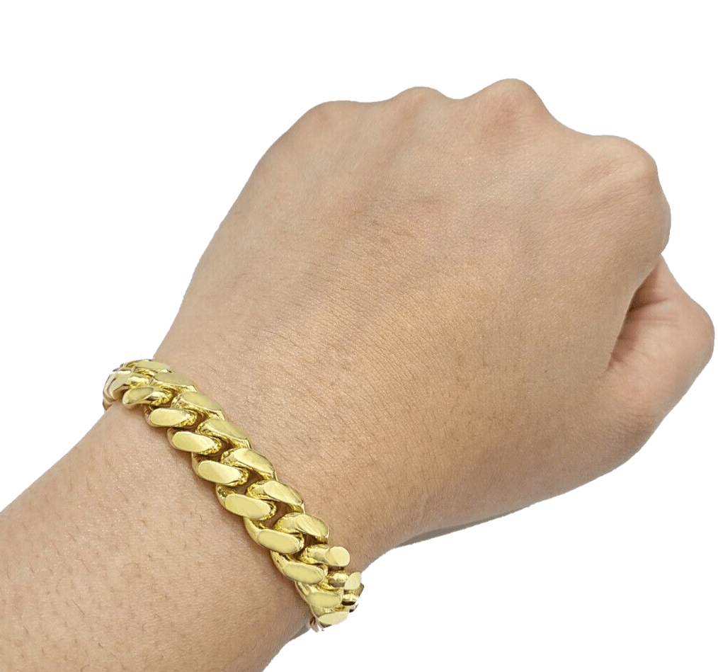 14k Solid Yellow Gold Miami Cuban Bracelet 10mm 9'' inch Real 14kt Unisex - GoldenlinQ