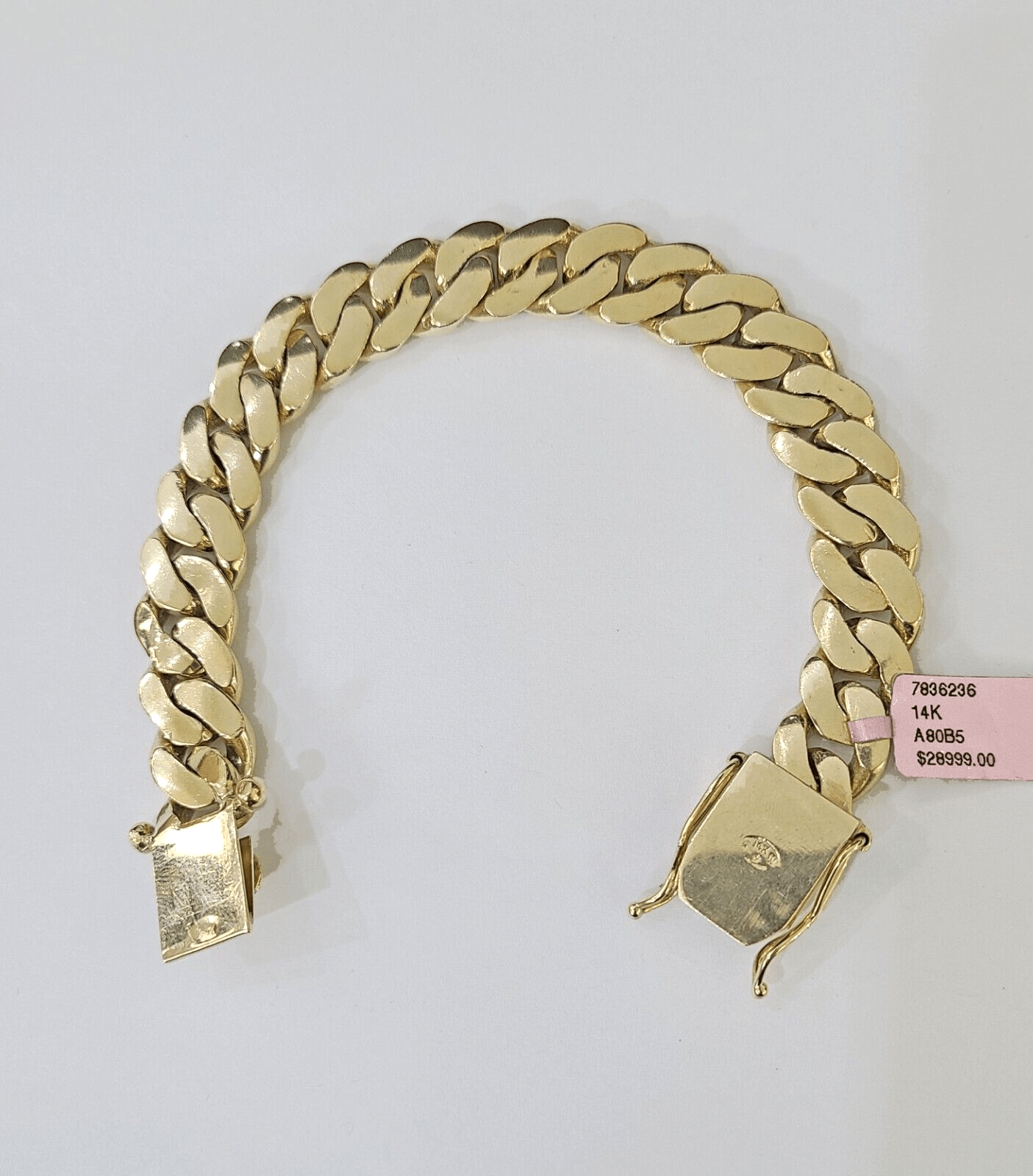 14K Solid Yellow Gold Miami Cuban Bracelet Box Clasp 7.5" Inch 12mm Link - GoldenlinQ