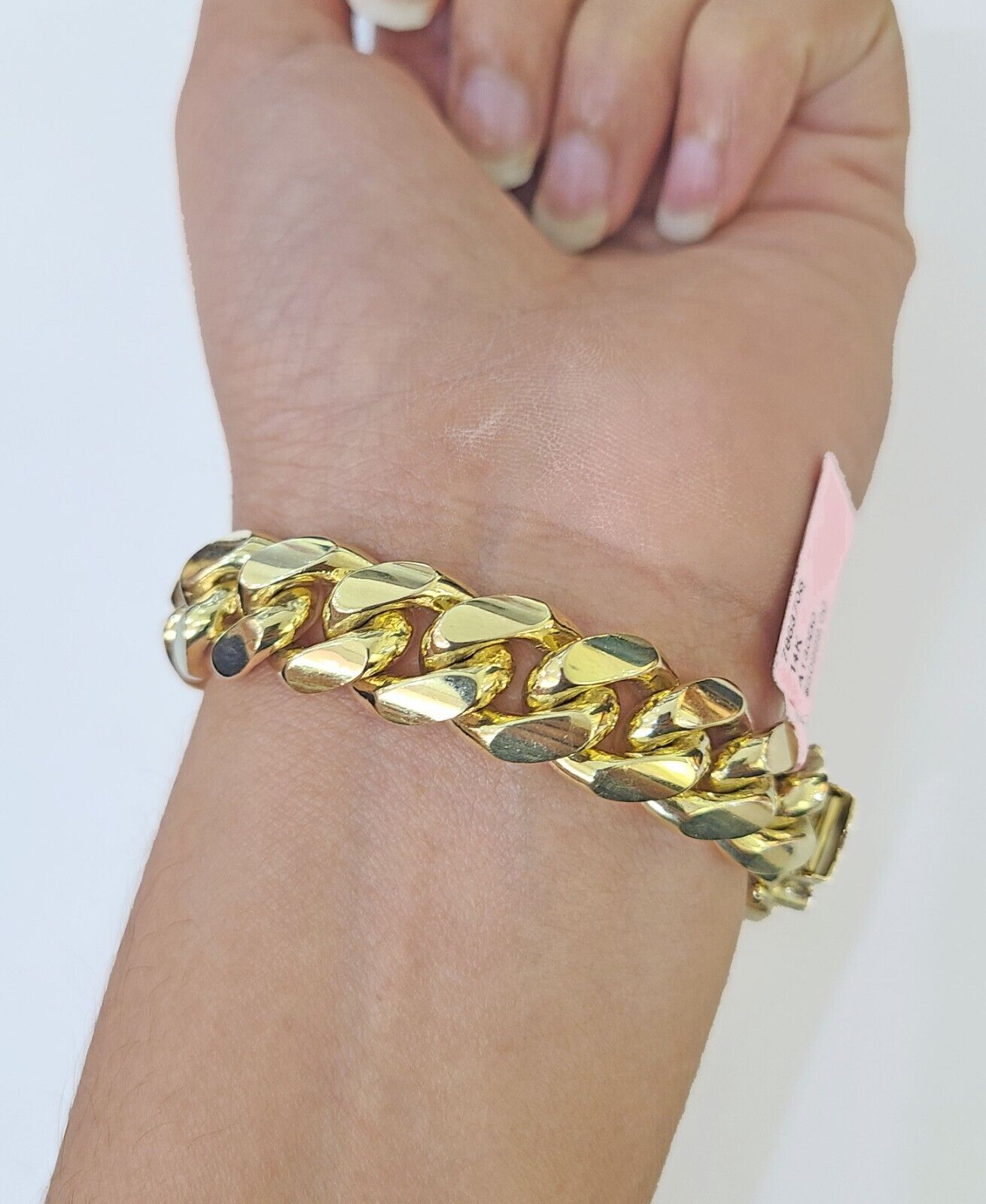 14K Solid Yellow Gold Miami Cuban Bracelet Box Clasp 8 Inch 13mm Link HEAVY - GoldenlinQ