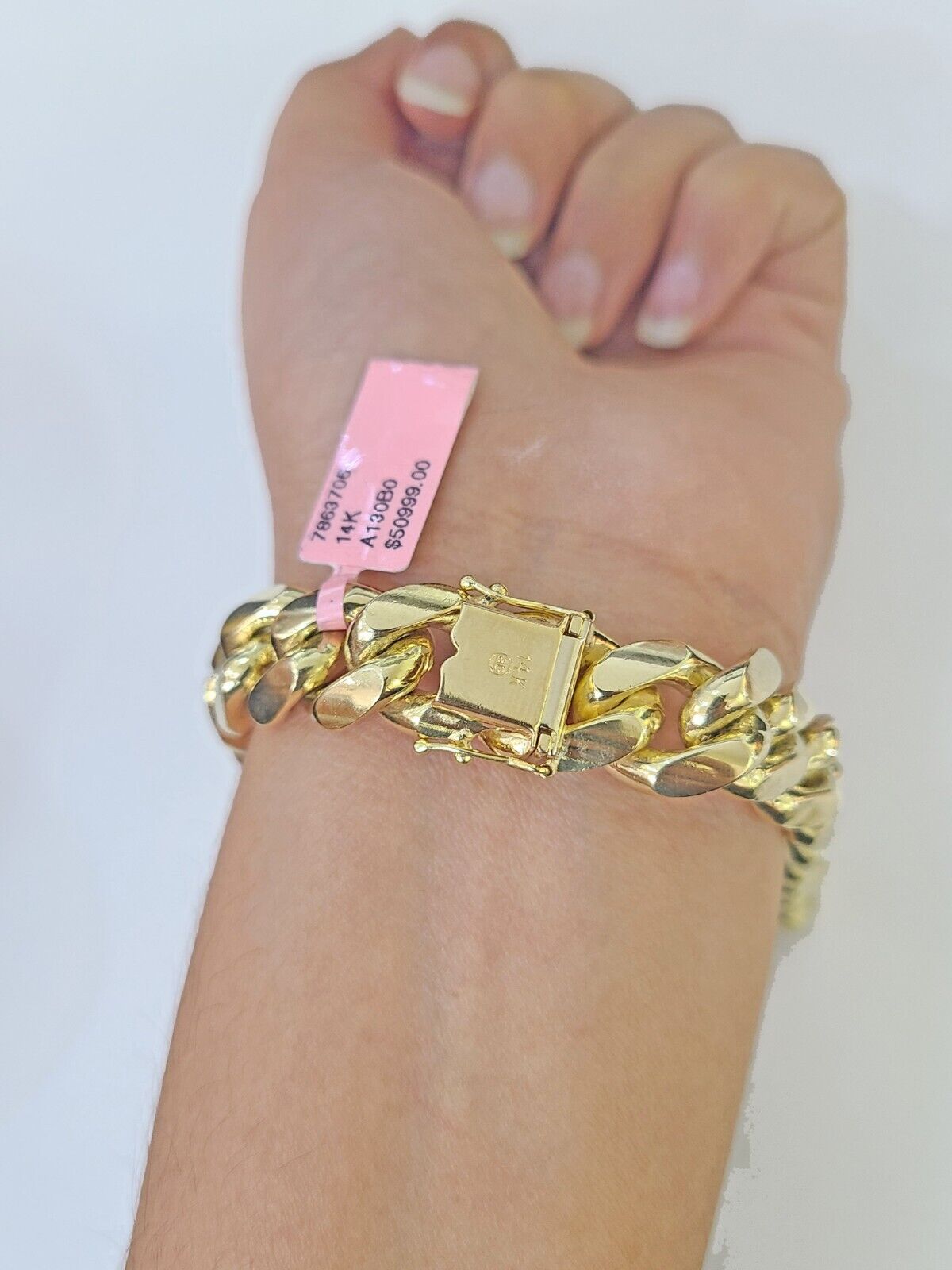 14K Solid Yellow Gold Miami Cuban Bracelet Box Clasp 9.5" Inch 13mm Link - GoldenlinQ