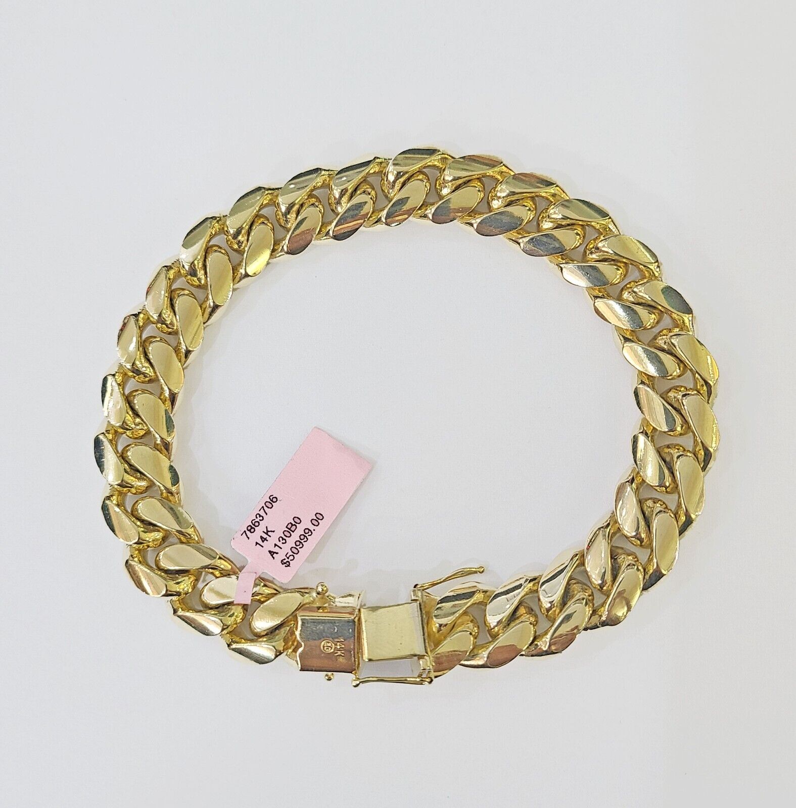 14K Solid Yellow Gold Miami Cuban Bracelet Box Clasp 9.5" Inch 13mm Link - GoldenlinQ