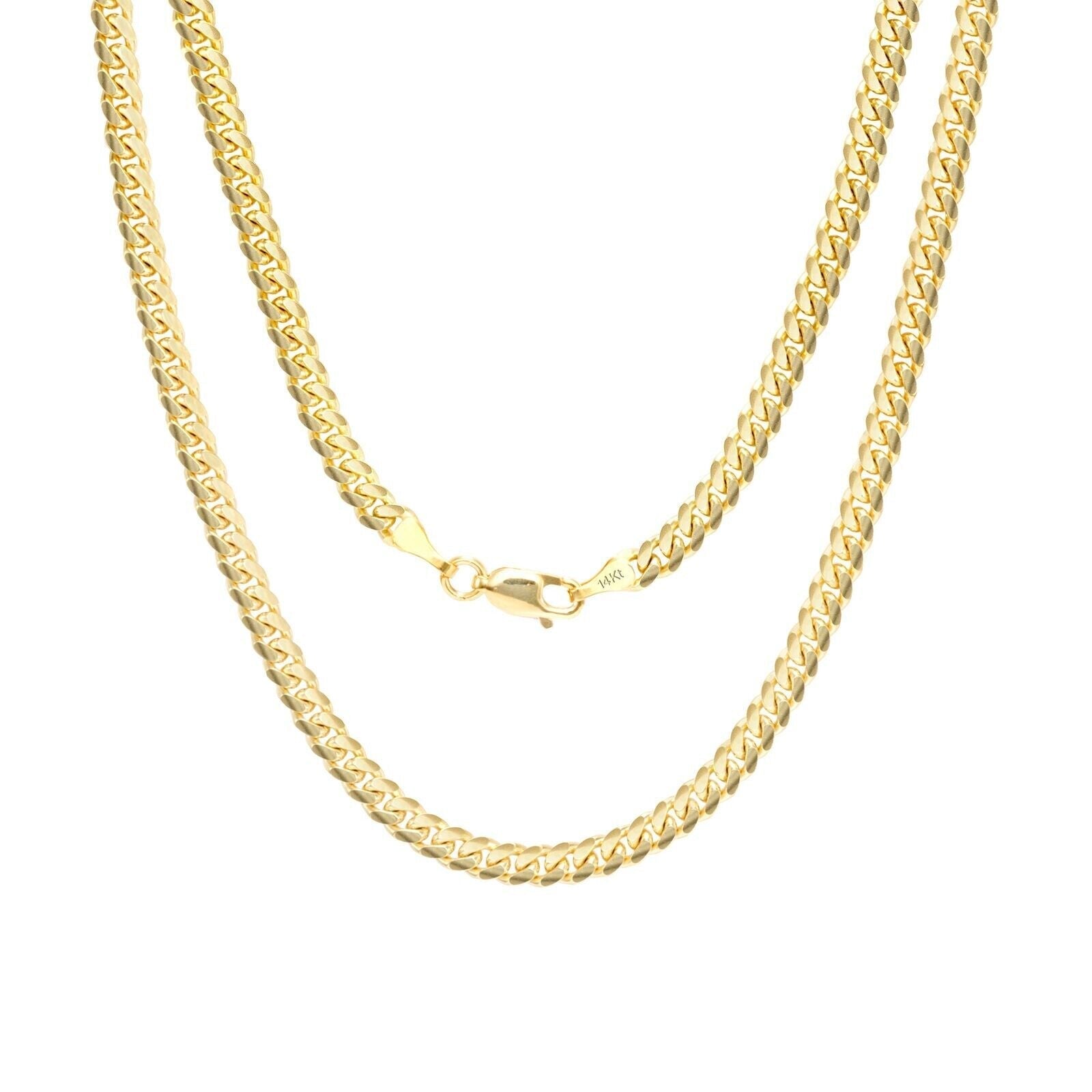 14k Solid Yellow Gold Miami Cuban Link Chain 5mm 24" Necklace 14kt Lobster Lock - GoldenLinQ