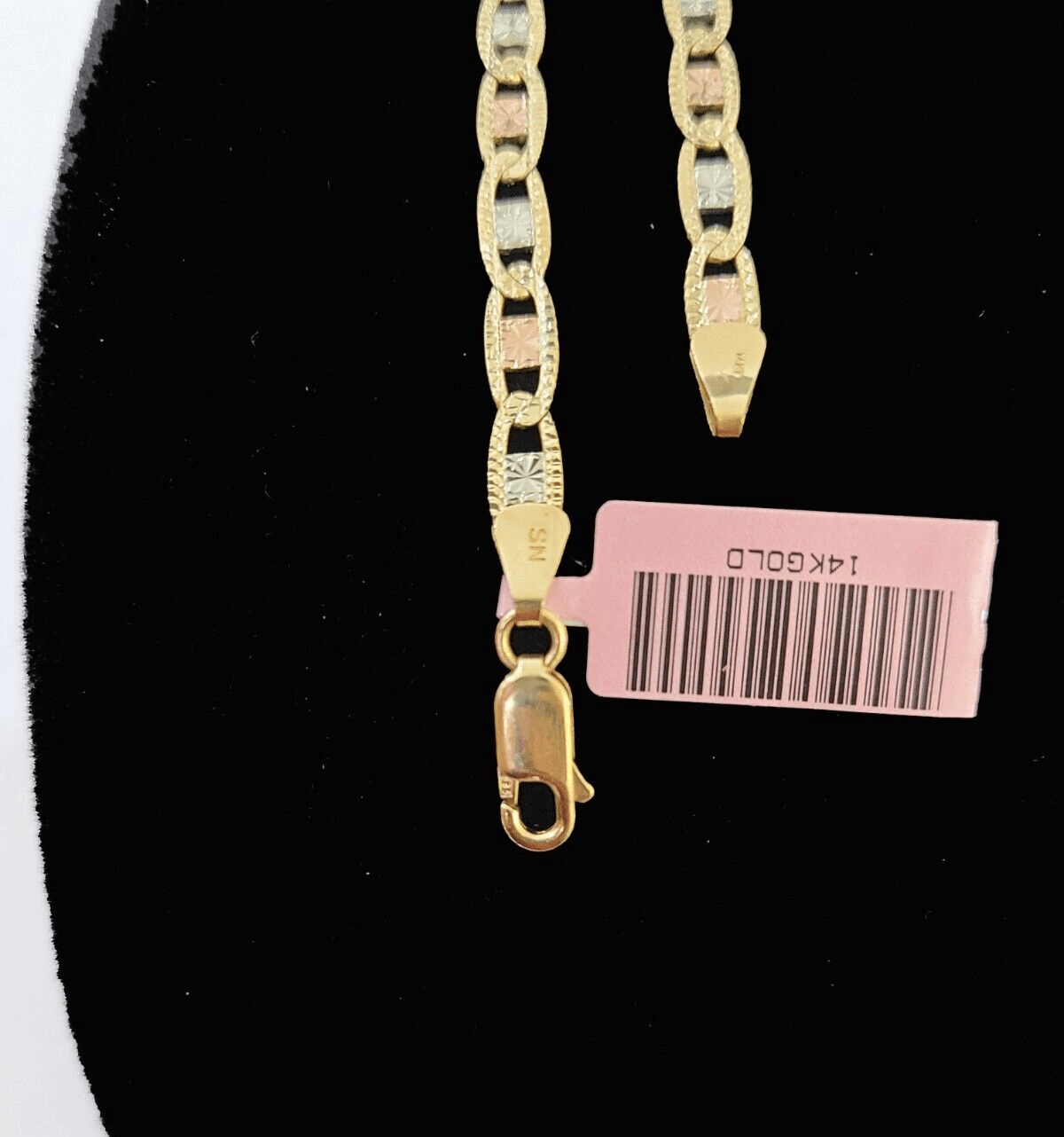 14k valentino Trio Gold Women's Link Bracelet 7.5" inches 4mm Diamond Cuts - GoldenlinQ