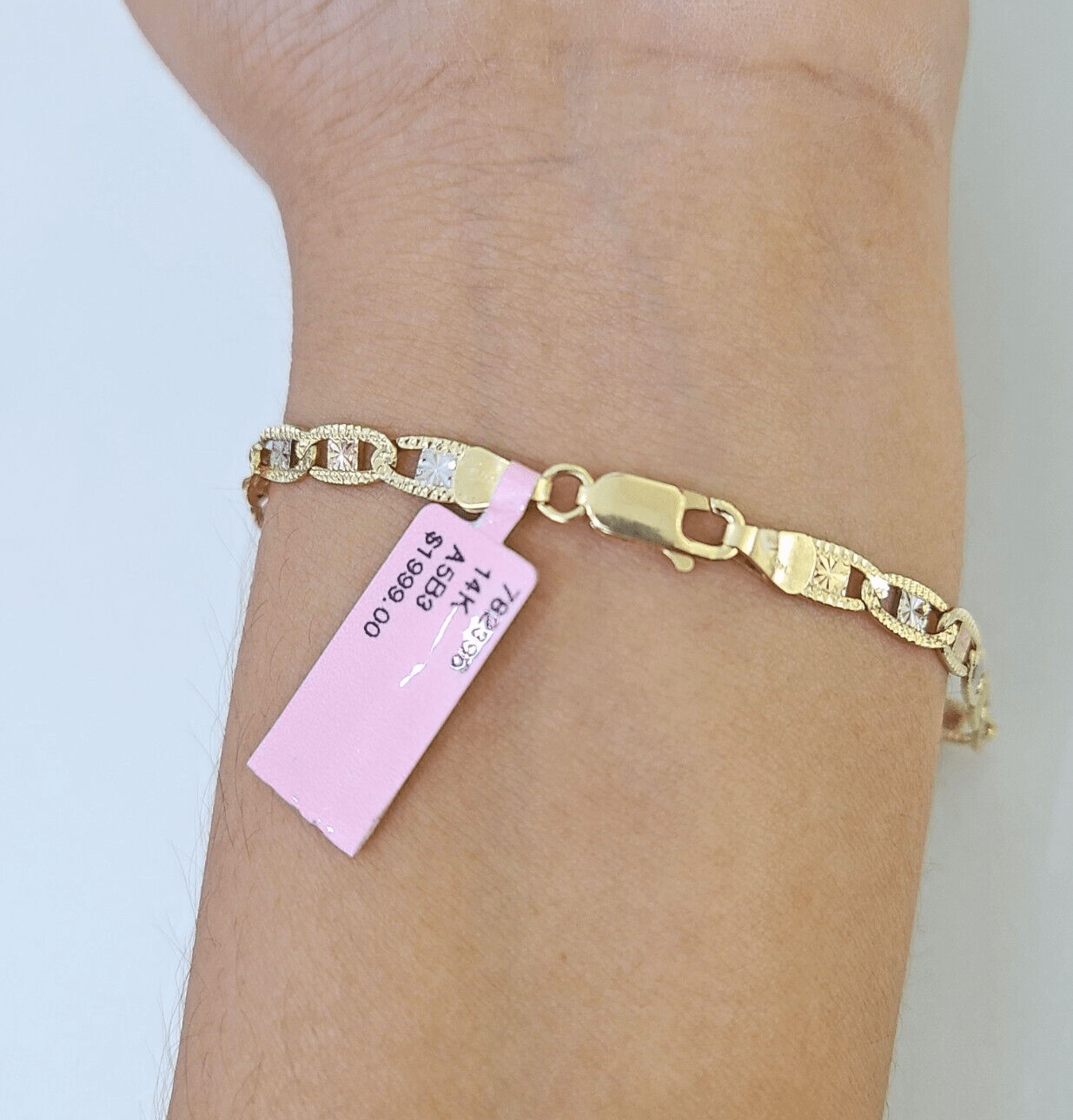 14k valentino Trio Gold Women's Link Bracelet 7.5" inches 4mm Diamond Cuts - GoldenlinQ