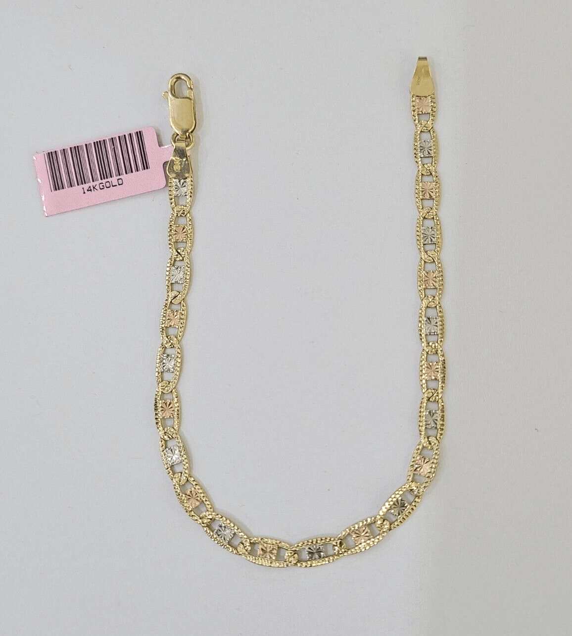 14k valentino Trio Gold Women's Link Bracelet 7.5" inches 4mm Diamond Cuts - GoldenlinQ