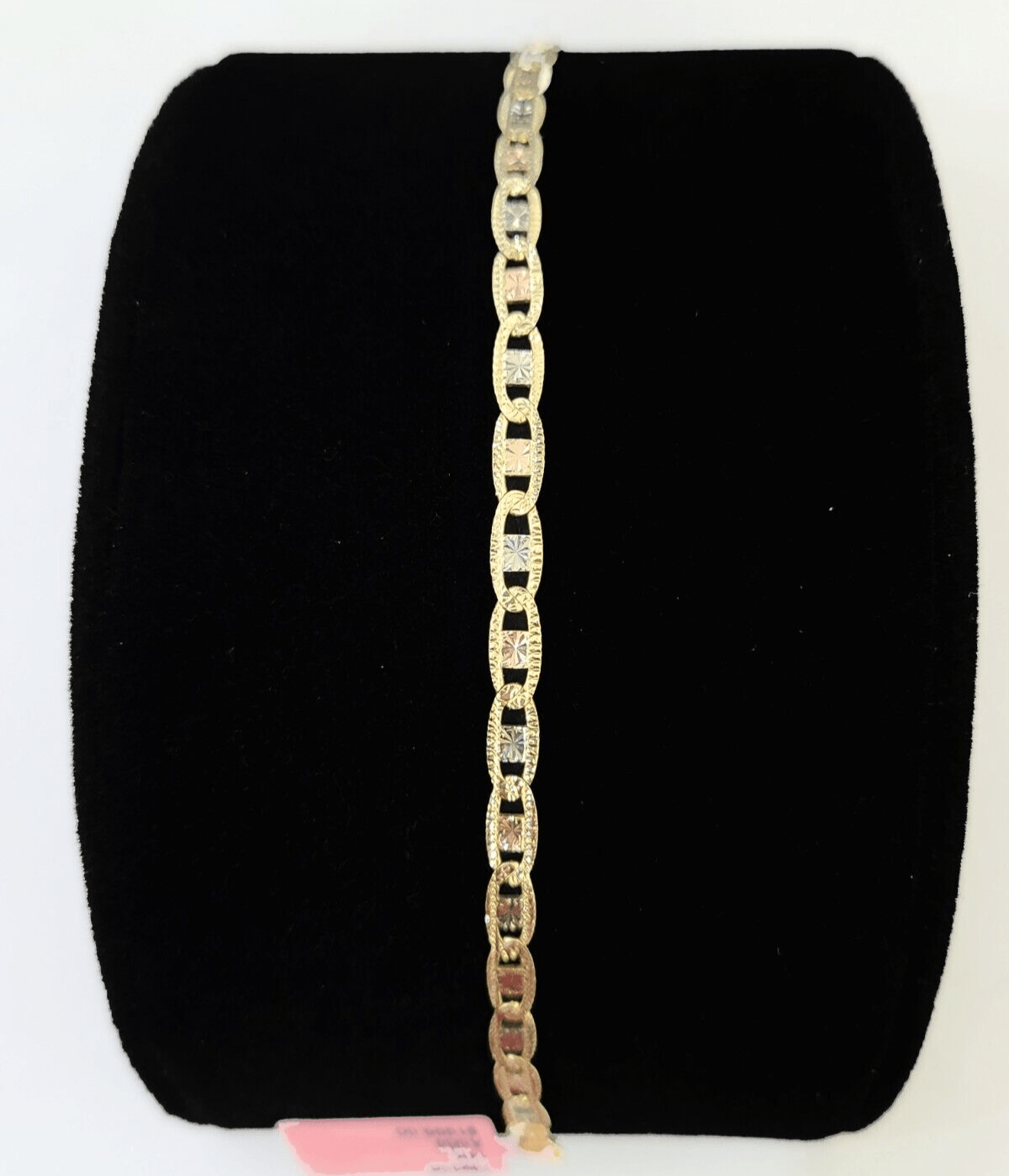 14k valentino Trio Gold Women's Link Bracelet 7.5" inches 4mm Diamond Cuts - GoldenlinQ