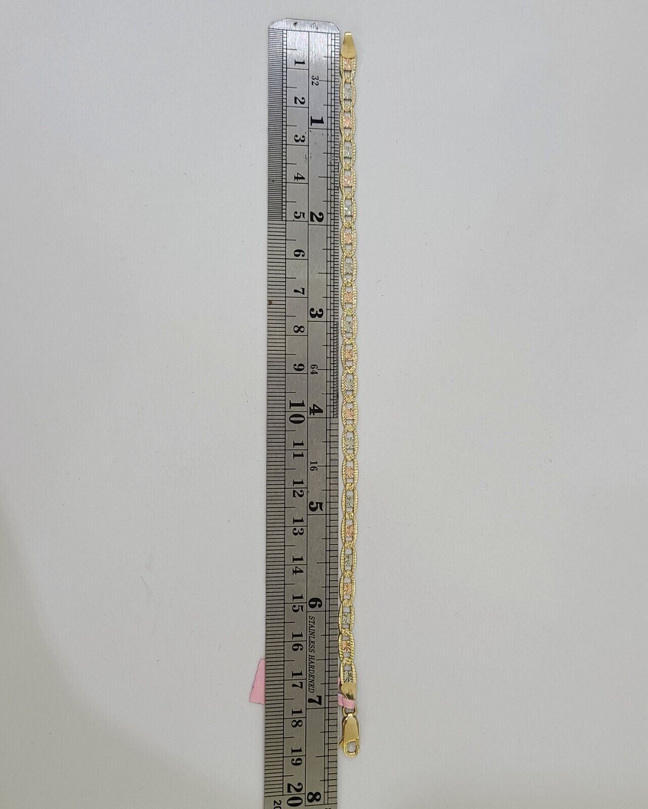 14k valentino Trio Gold Women's Link Bracelet 7.5" inches 4mm Diamond Cuts - GoldenlinQ