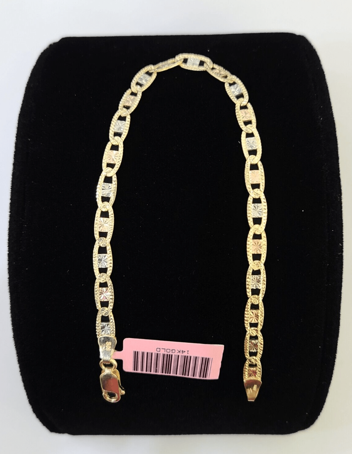 14k valentino Trio Gold Women's Link Bracelet 7.5" inches 4mm Diamond Cuts - GoldenlinQ