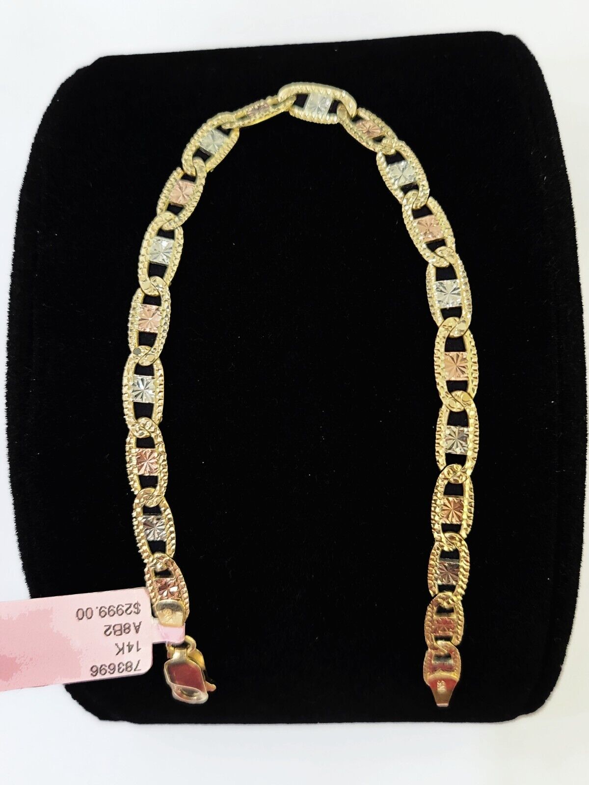 14k valentino Trio Gold Women's Link Bracelet 8" inches 5mm Diamond Cuts - GoldenlinQ