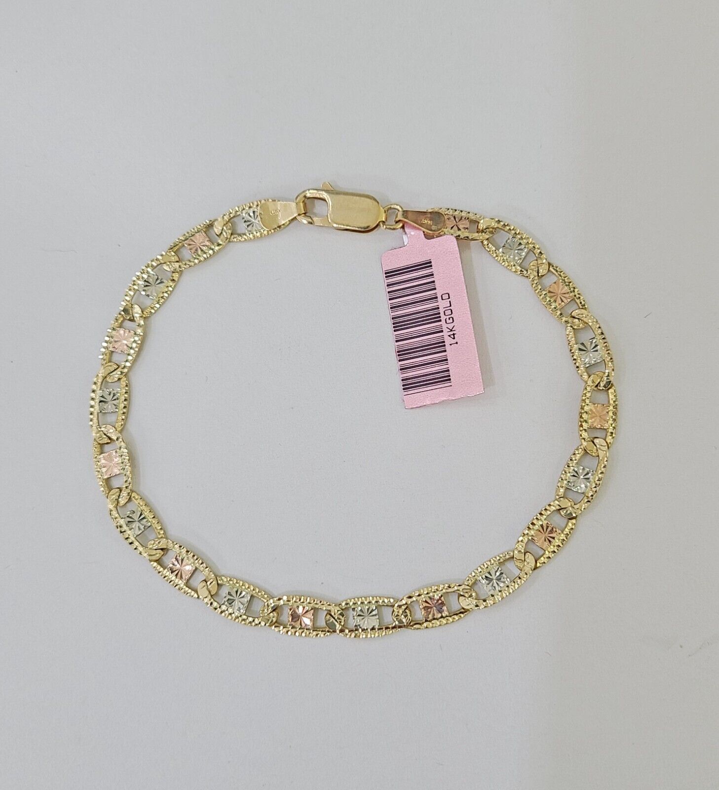 14k valentino Trio Gold Women's Link Bracelet 8" inches 5mm Diamond Cuts - GoldenlinQ