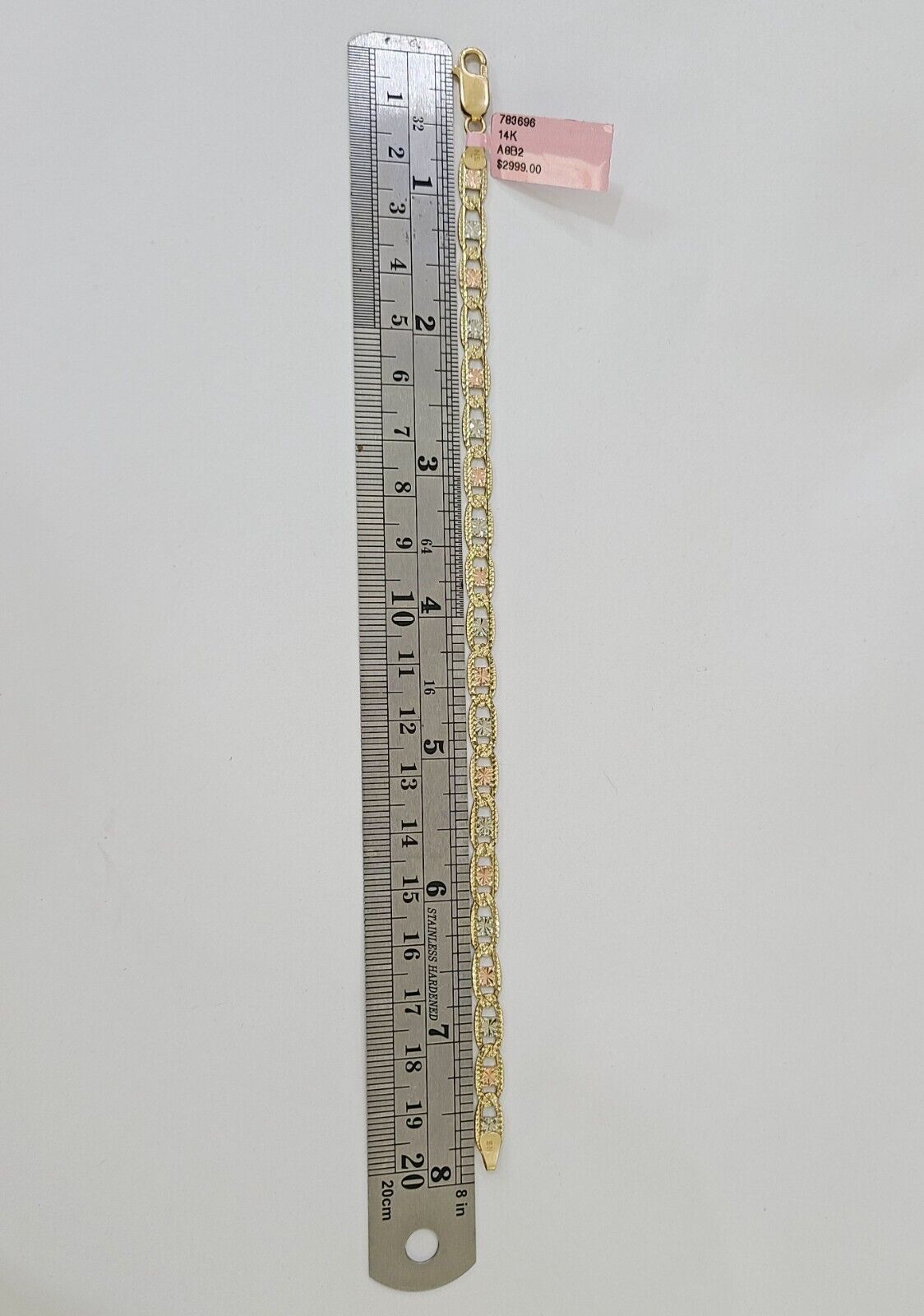 14k valentino Trio Gold Women's Link Bracelet 8" inches 5mm Diamond Cuts - GoldenlinQ