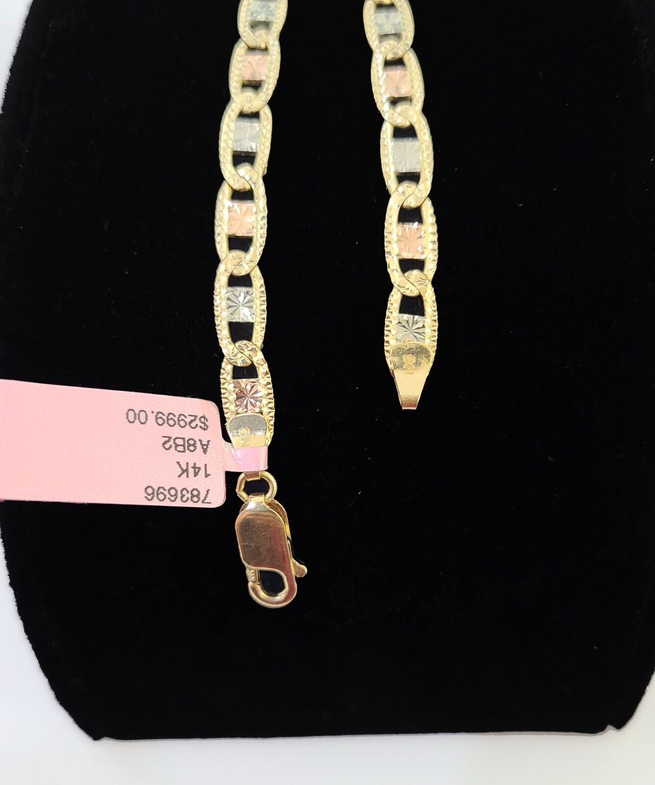 14k valentino Trio Gold Women's Link Bracelet 8" inches 5mm Diamond Cuts - GoldenlinQ