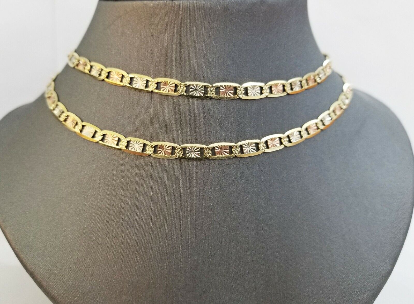 14k valentino Trio Gold Women's Link chain 26" necklace 5mm with Diamond Cut