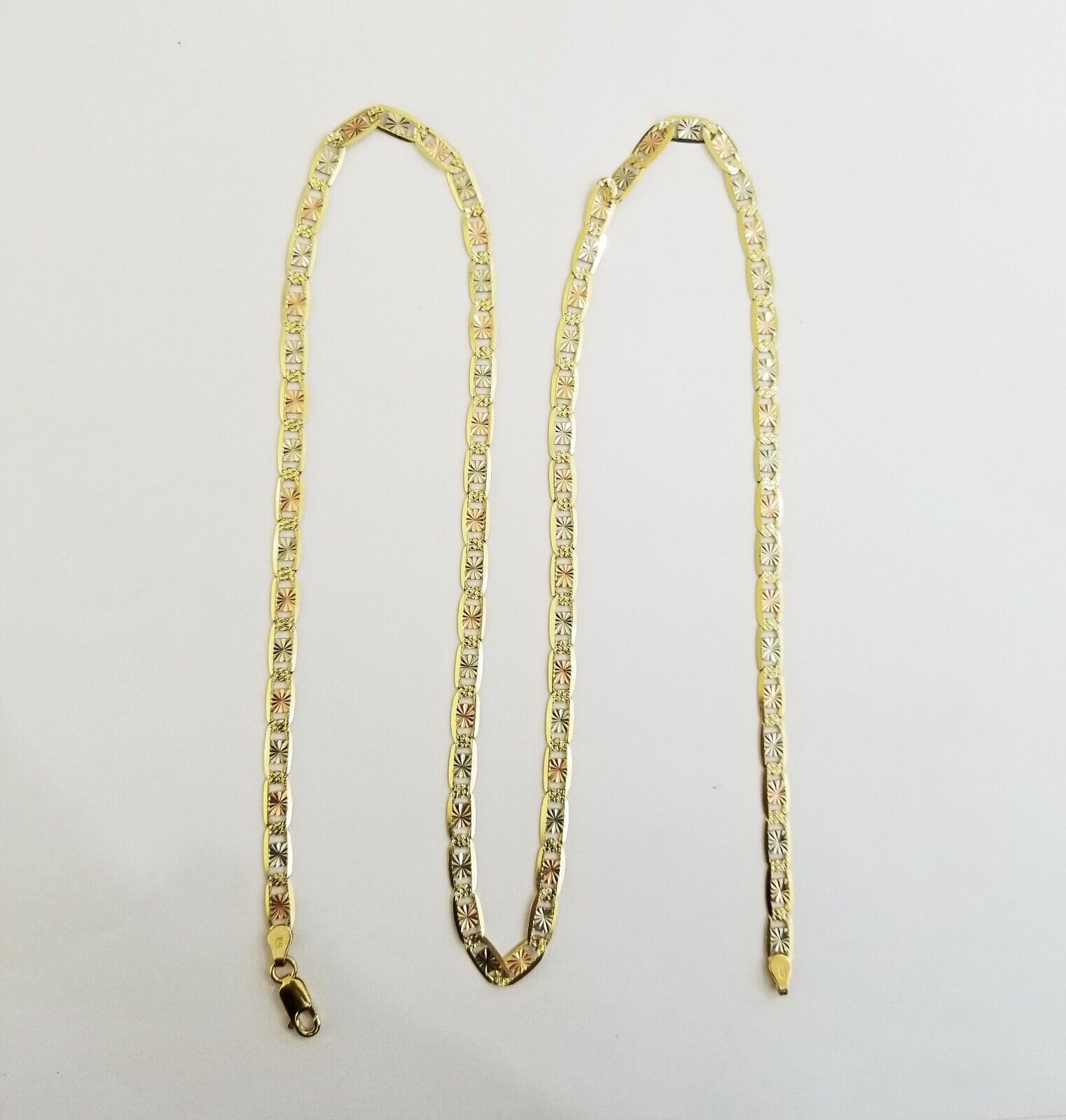 14k valentino Trio Gold Women's Link chain 26" necklace 5mm with Diamond Cut