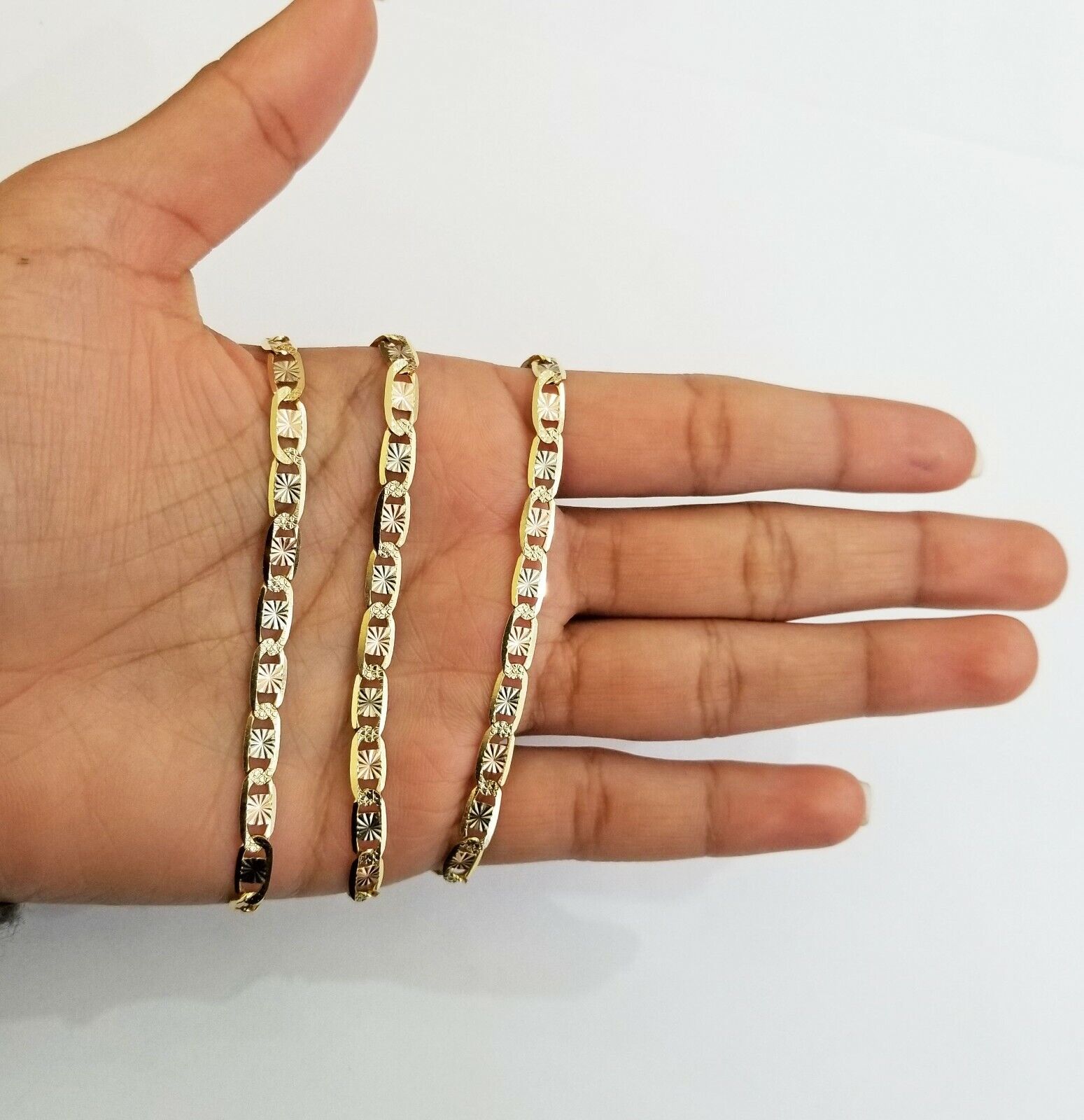 14k valentino Trio Gold Women's Link chain 26" necklace 5mm with Diamond Cut