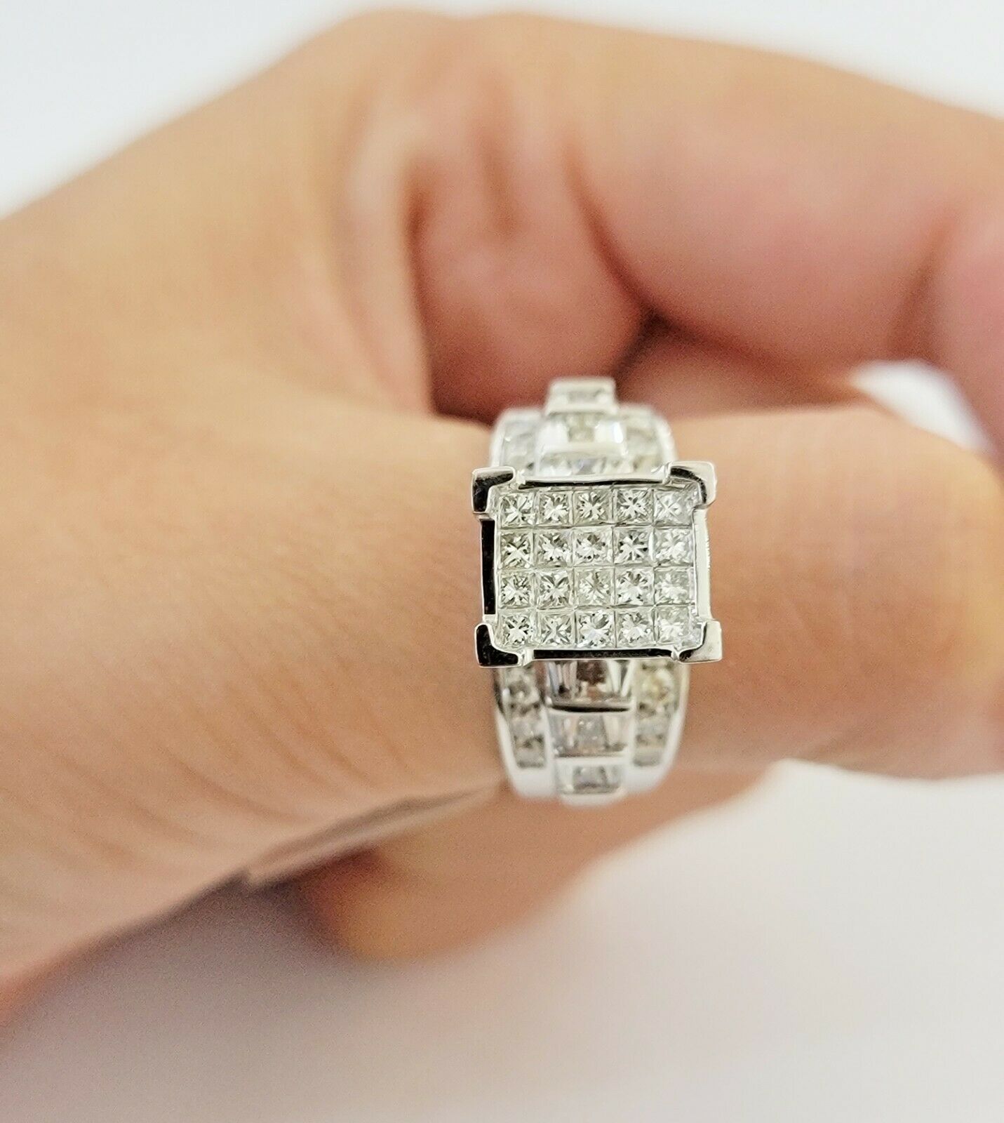 14k white Gold 1CT Diamond Ladies Ring Princess Cut Baguette Round Diamond,Women - GoldenlinQ