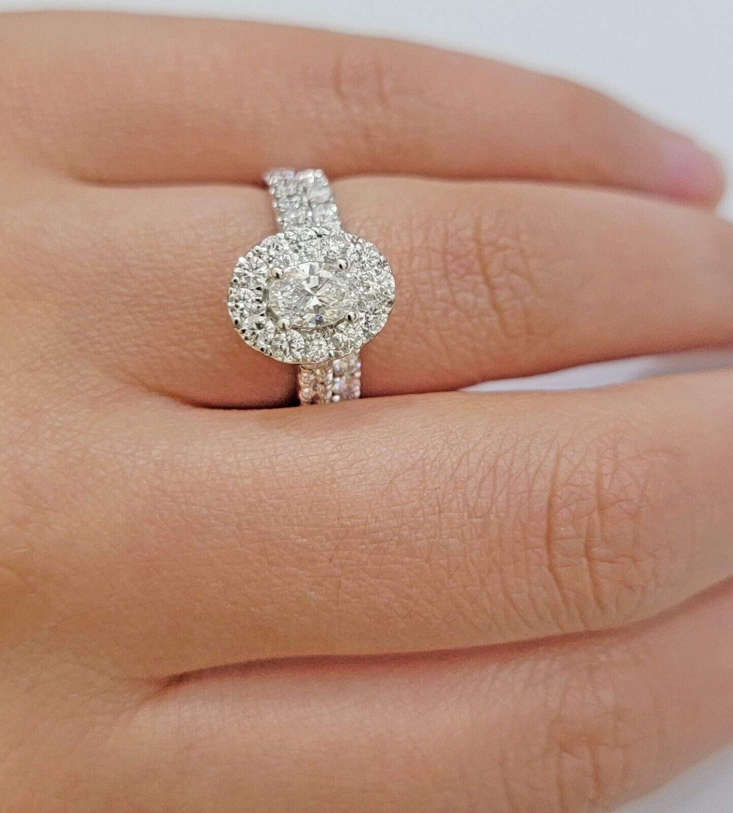 14k White Gold Diamond Ring & Band Ladies 2CT Oval Solitaire Wedding Engagement - GoldenLinQ