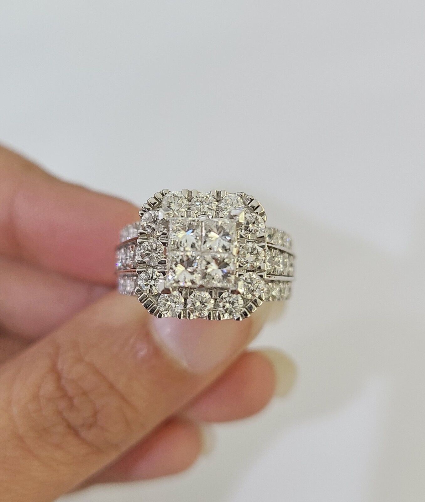 14k White Gold Diamond Ring Ladies Size 7 Engagement Weding Real Genuine - GoldenlinQ