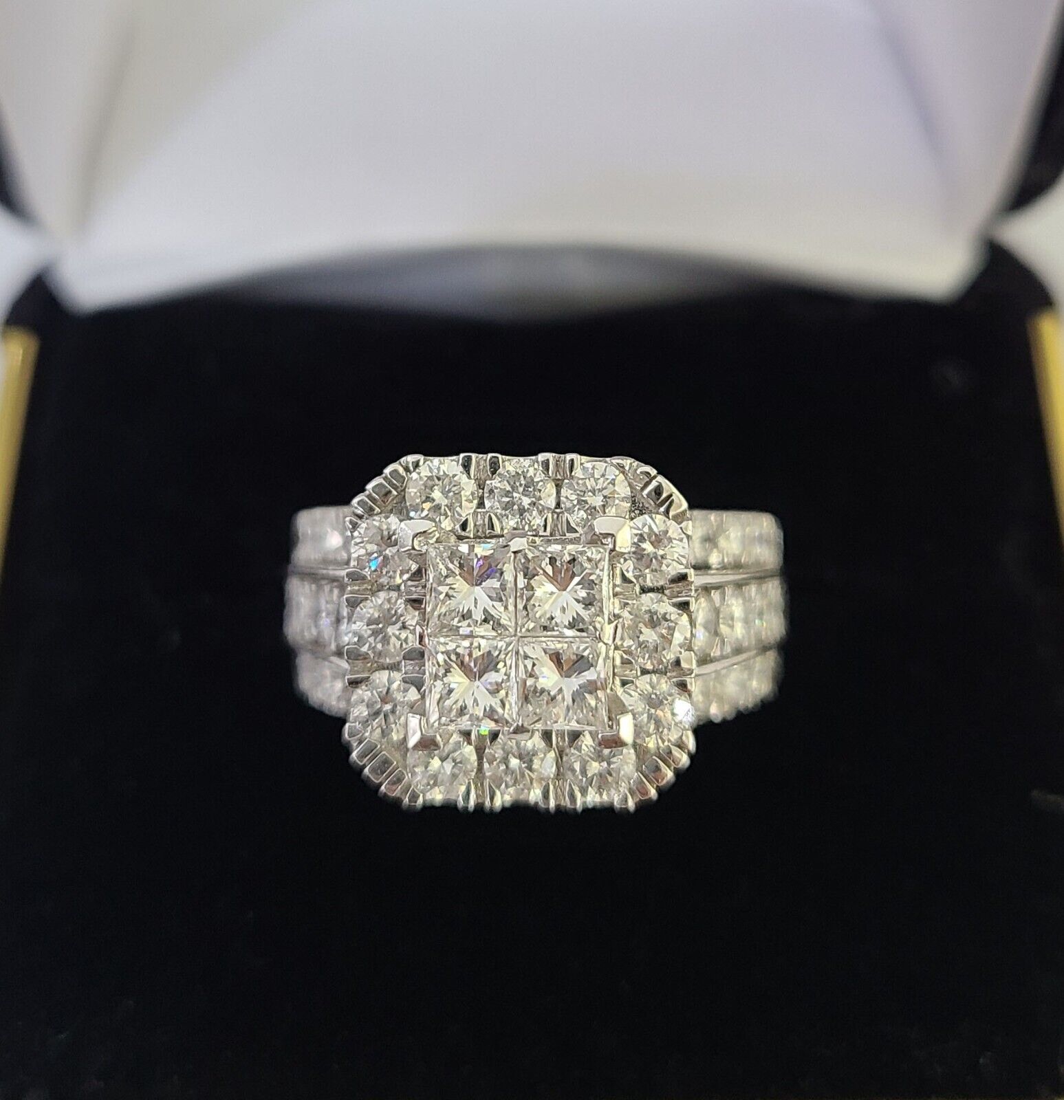 14k White Gold Diamond Ring Ladies Size 7 Engagement Weding Real Genuine - GoldenlinQ