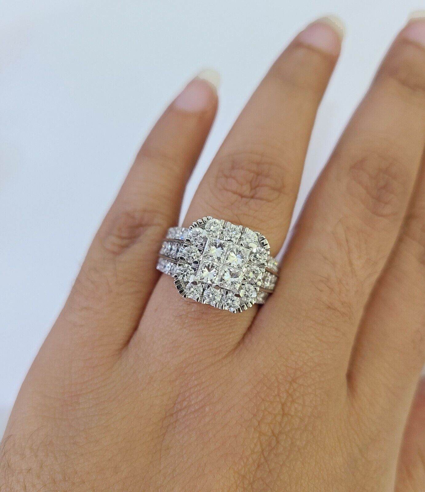 14k White Gold Diamond Ring Ladies Size 7 Engagement Weding Real Genuine - GoldenlinQ