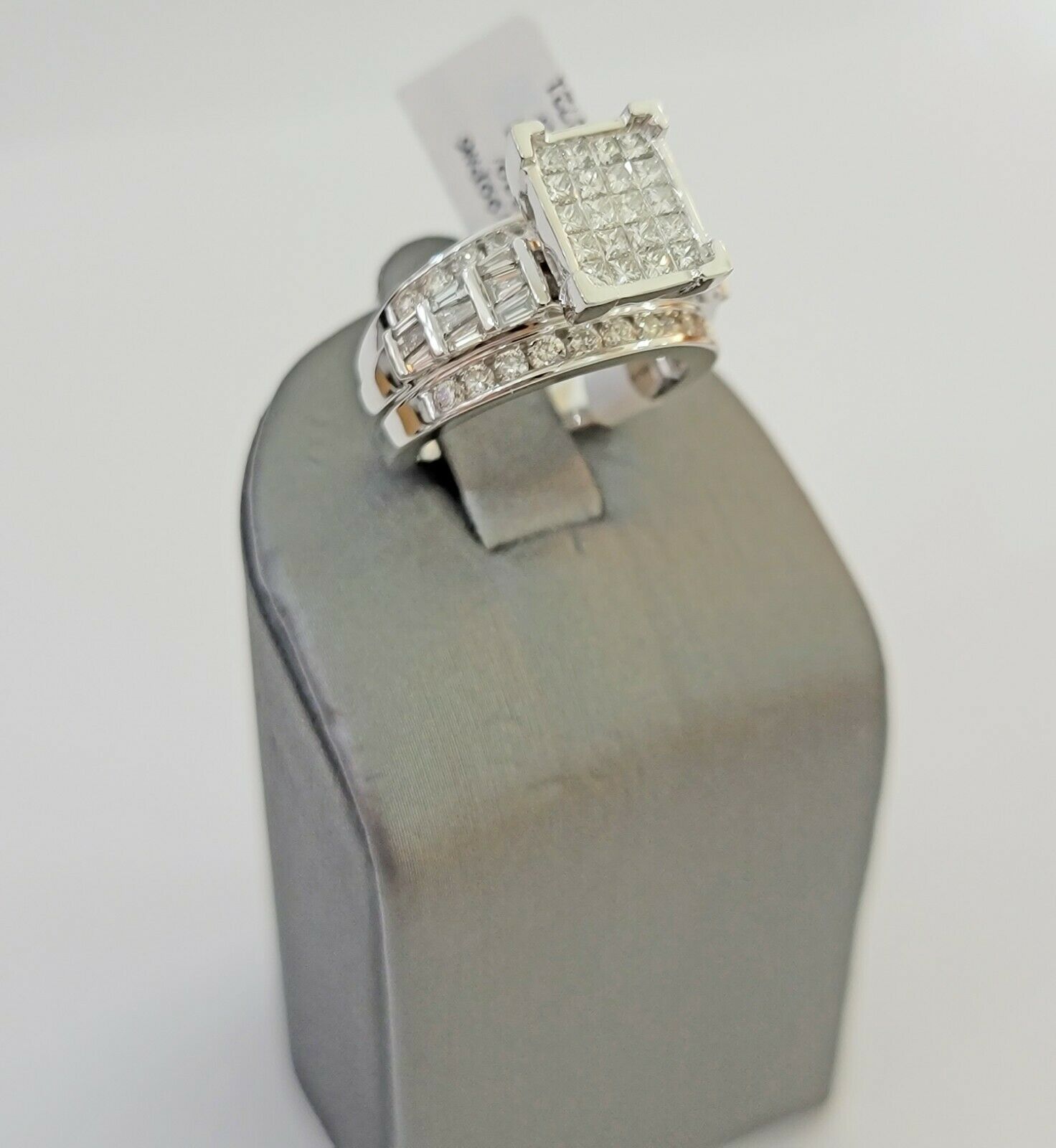 14k white Gold Ladies Ring 2 CT Diamond Princess Cut, Baguette, Round, REAL 14kt - GoldenLinQ