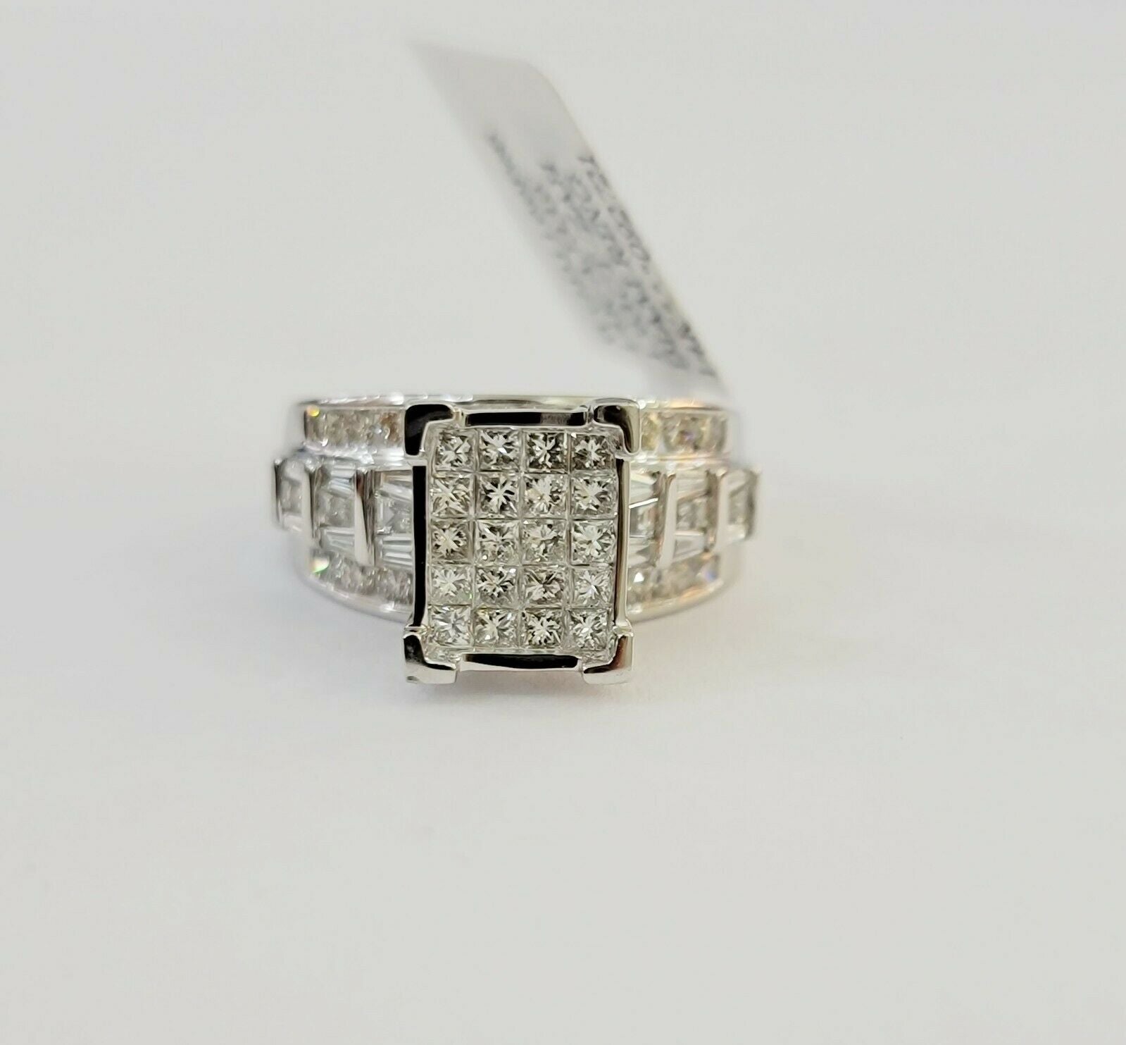 14k white Gold Ladies Ring 2 CT Diamond Princess Cut, Baguette, Round, REAL 14kt - GoldenLinQ