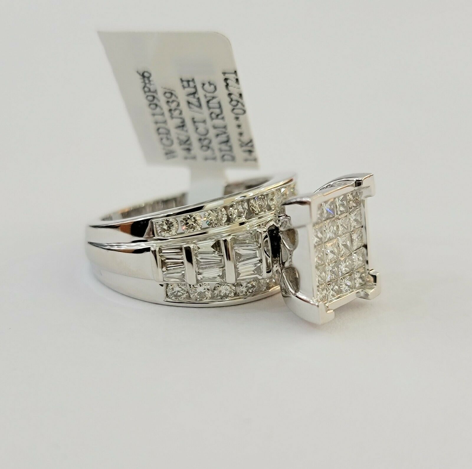 14k white Gold Ladies Ring 2 CT Diamond Princess Cut, Baguette, Round, REAL 14kt - GoldenLinQ