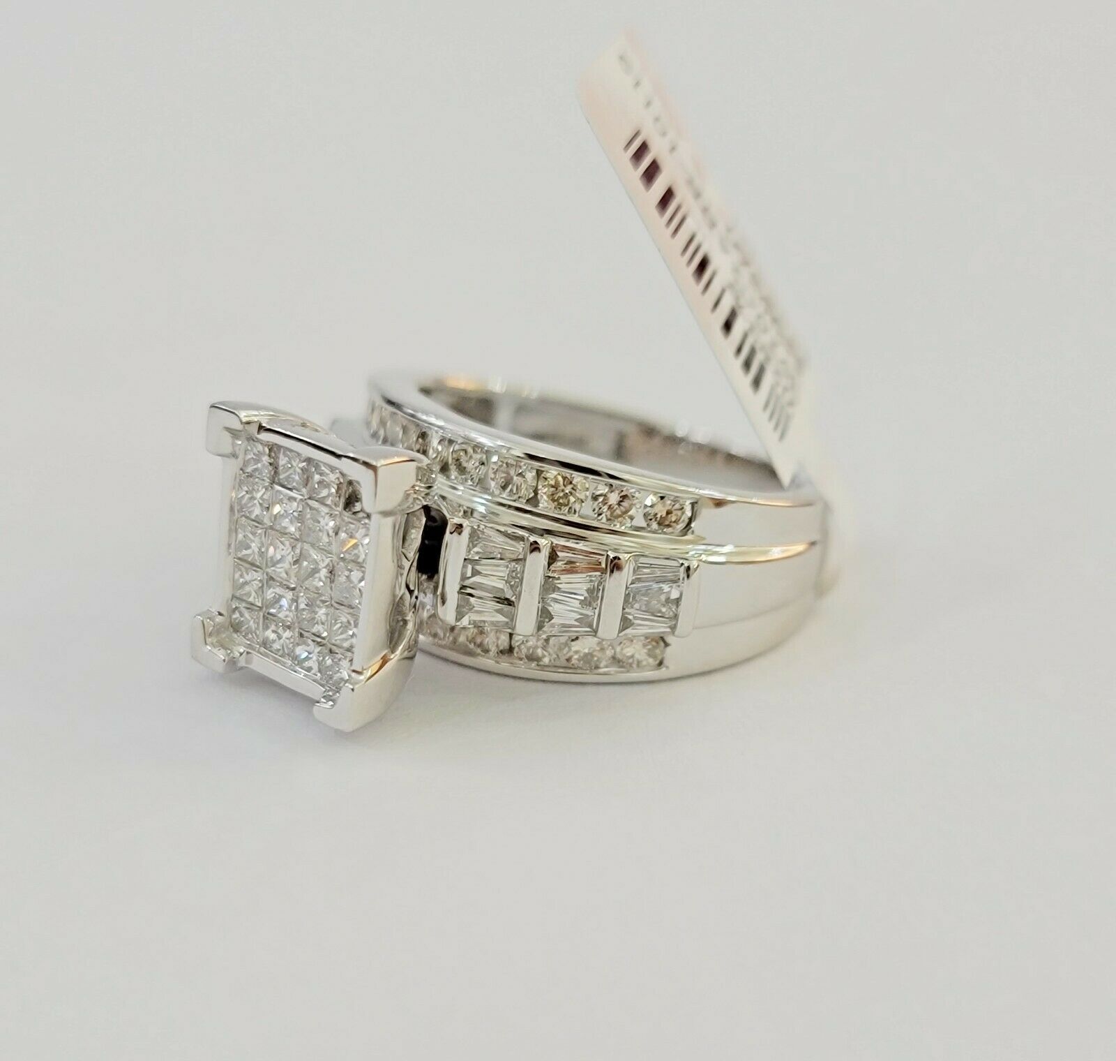 14k white Gold Ladies Ring 2 CT Diamond Princess Cut, Baguette, Round, REAL 14kt - GoldenLinQ