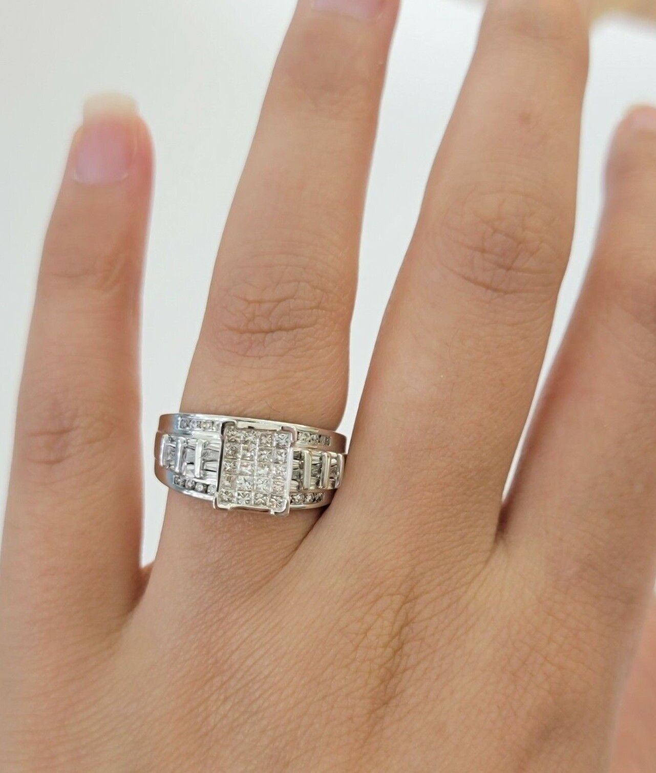 14k white Gold Natural Diamond Ladies Ring 1CT Diamond Real Women's Ring Band - GoldenlinQ