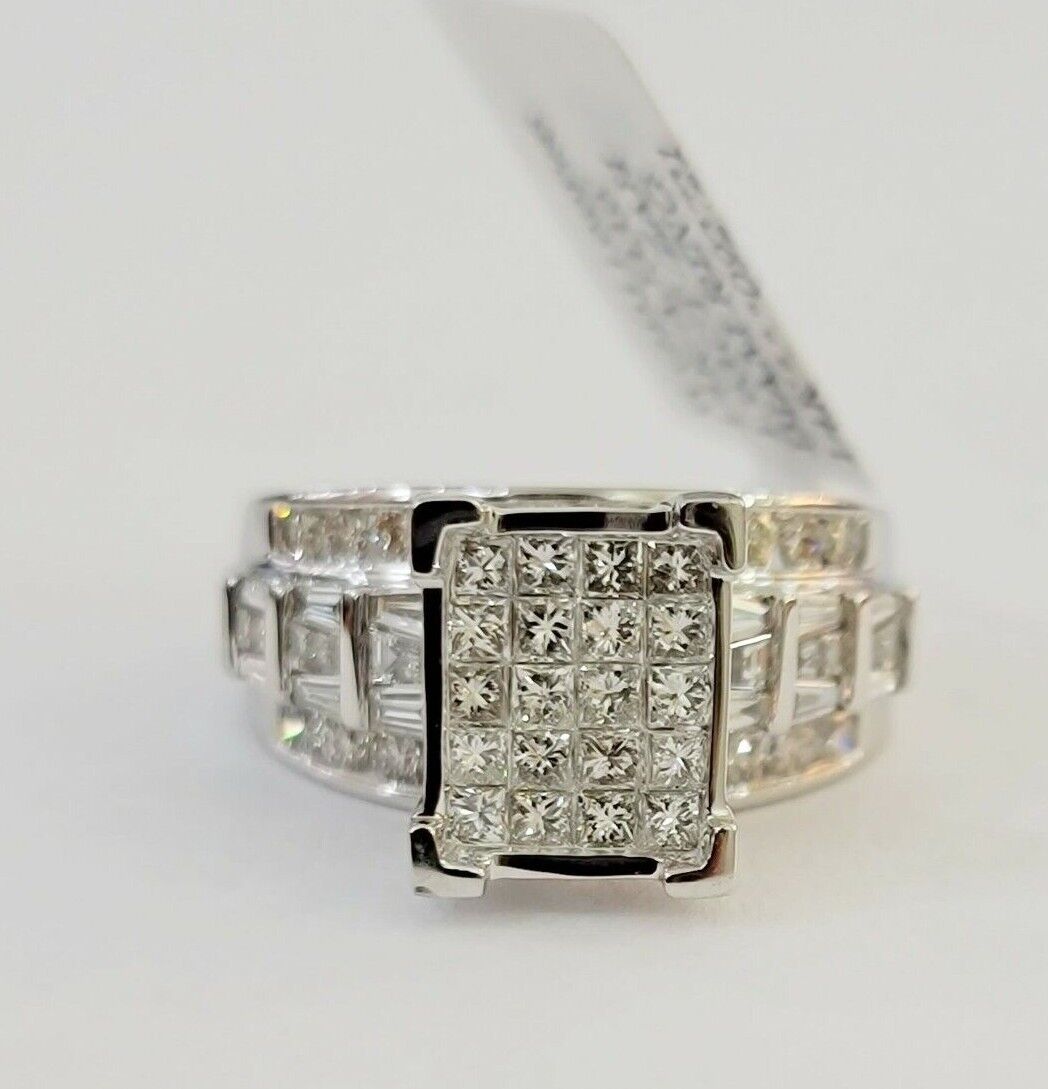 14k white Gold Natural Diamond Ladies Ring 2CT Diamond Real Women Ring Band REAL - GoldenlinQ