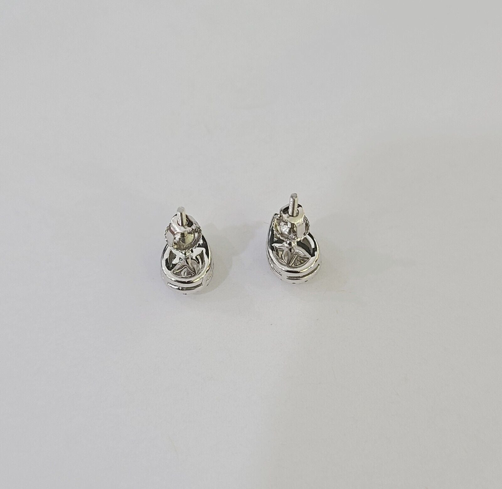 14k White gold Pear Earrings Diamond screw - back Lab Created Women Men Studs - GoldenlinQ