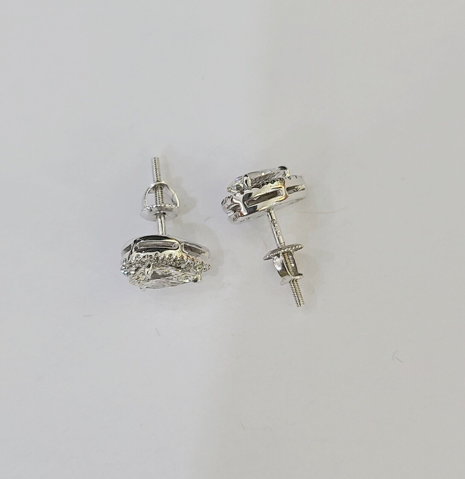 14k White gold Pear Earrings Diamond screw - back Lab Created Women Men Studs - GoldenlinQ