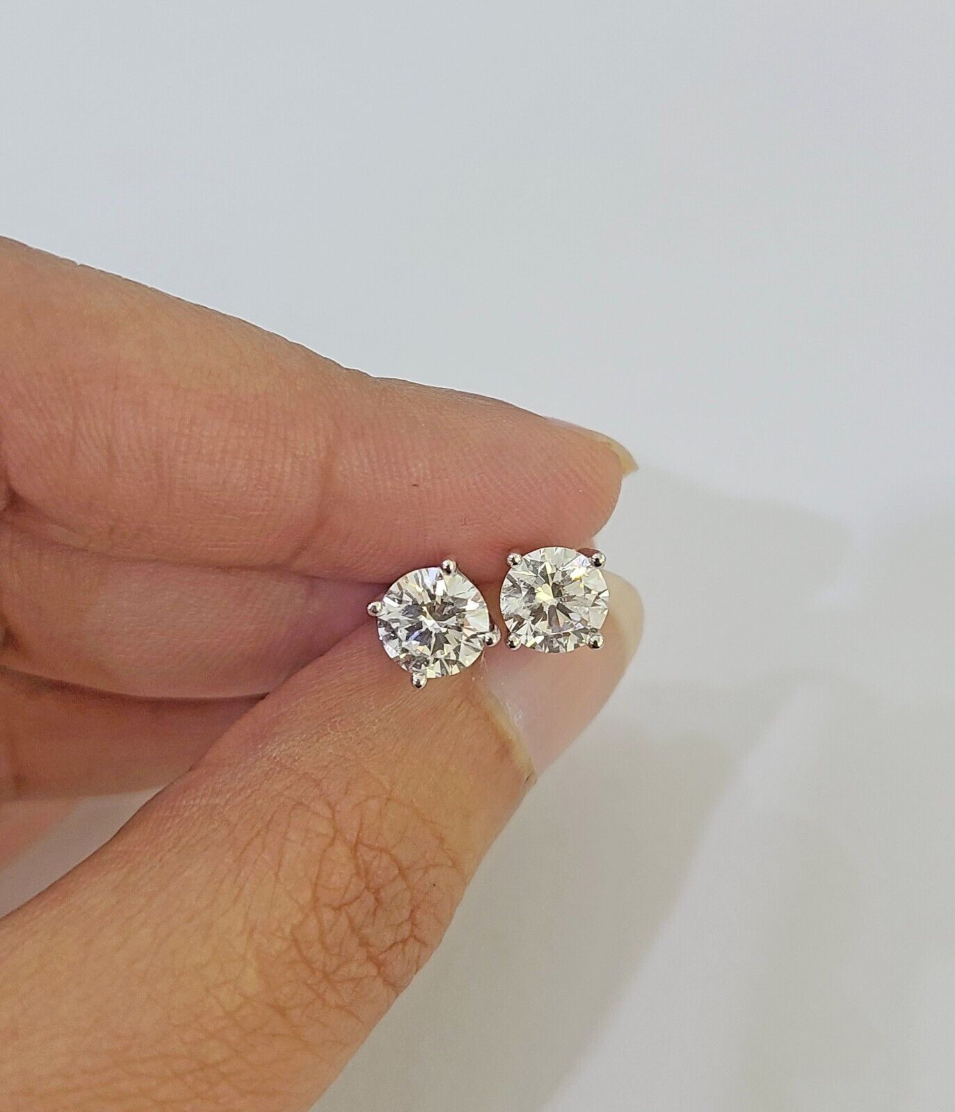 14k White gold Round Earrings Diamond screw - back Lab Created Women Men Studs - GoldenlinQ