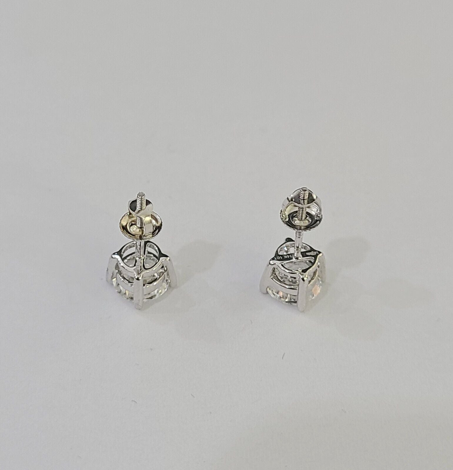 14k White gold Round Earrings Diamond screw - back Lab Created Women Men Studs - GoldenlinQ
