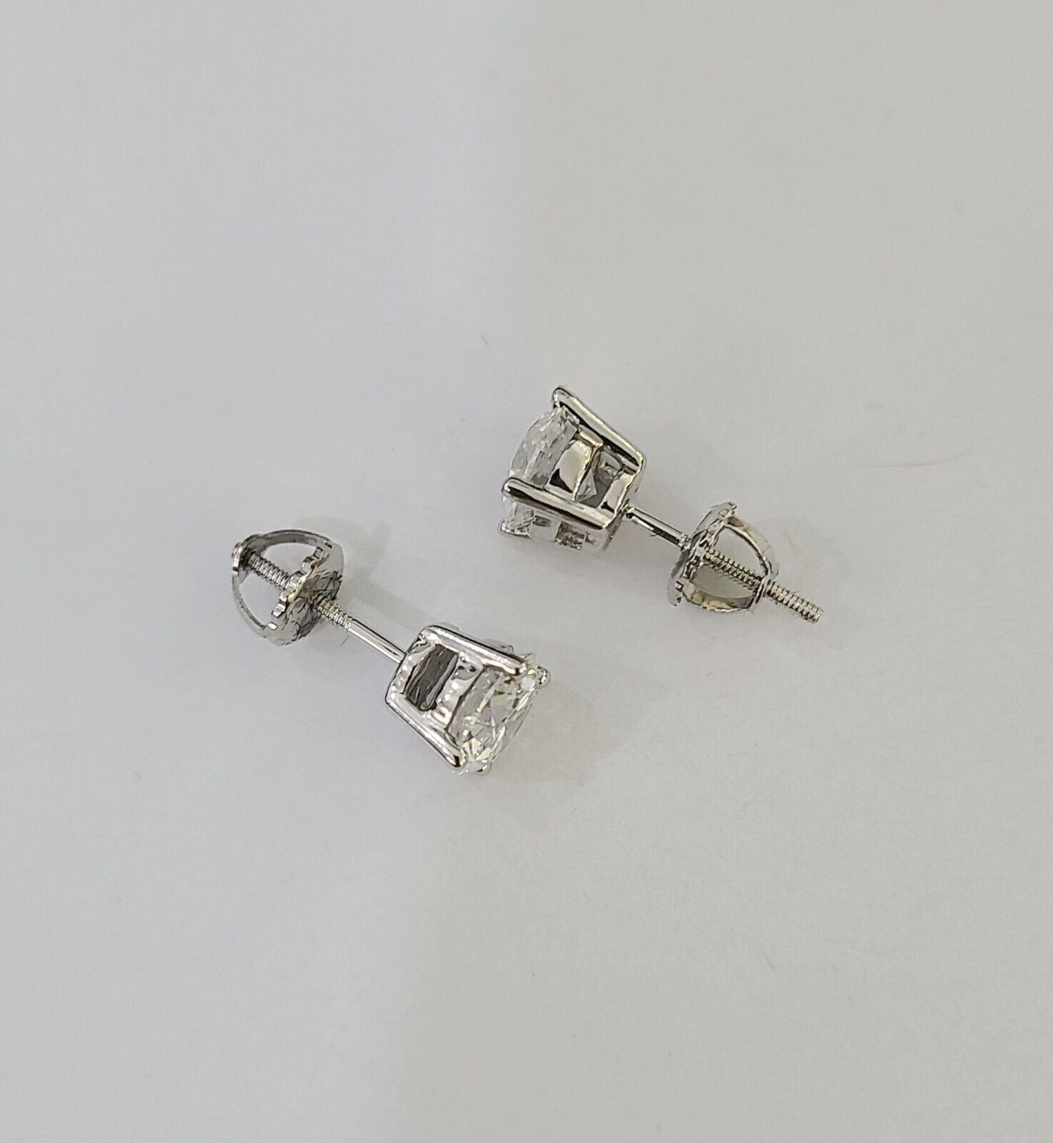 14k White gold Round Earrings Diamond screw - back Lab Created Women Men Studs - GoldenlinQ