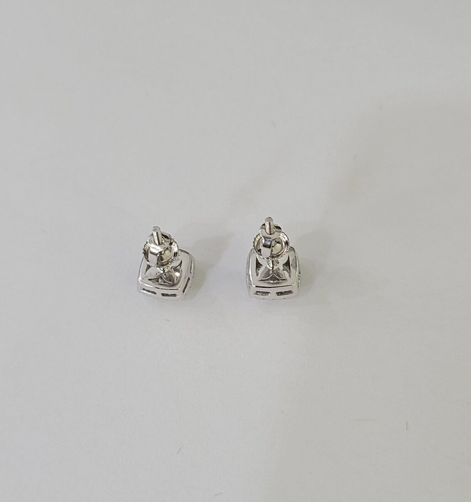 14k White gold Square Earrings Diamond screw - back Lab Created Women Men Studs - GoldenlinQ
