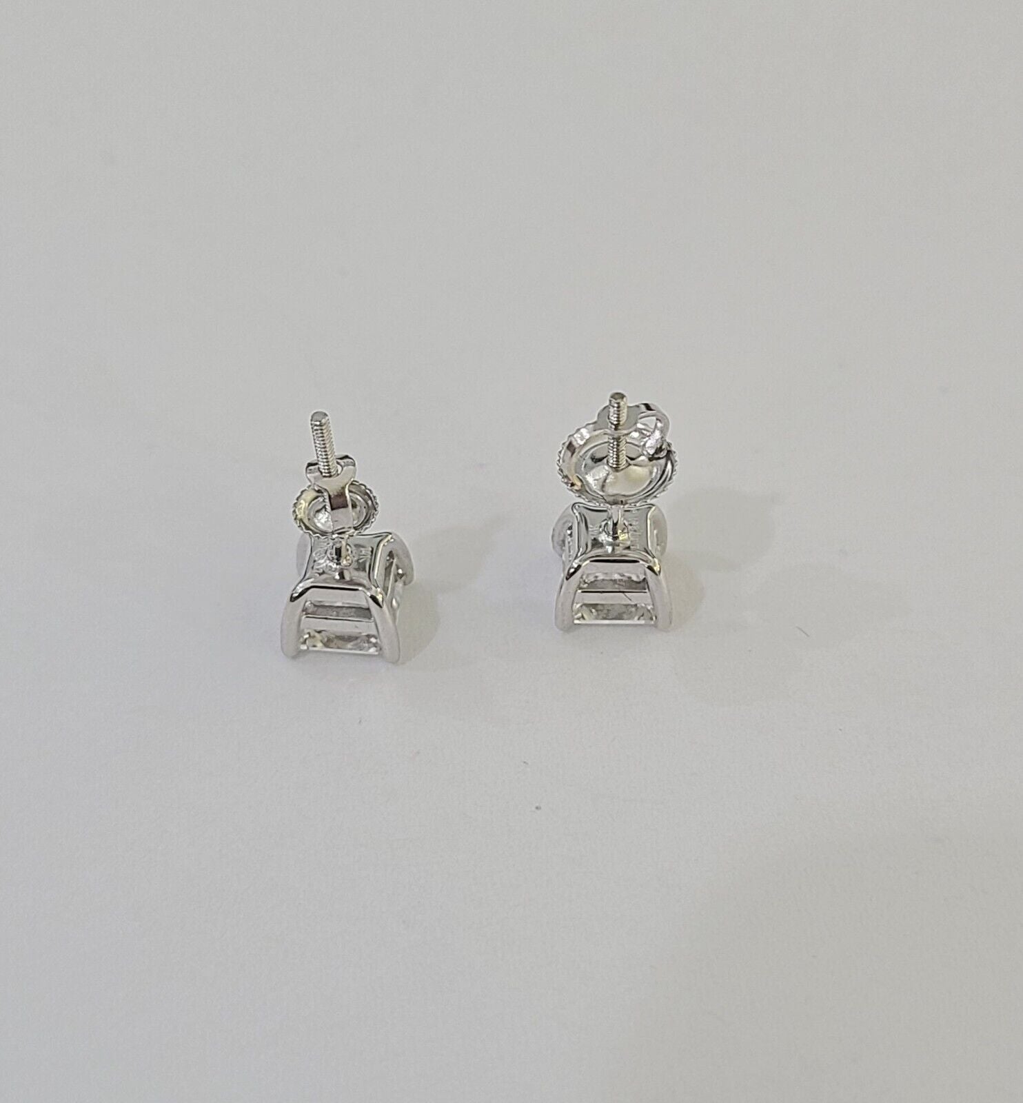 14k White gold Square Earrings Diamond screw - back Lab Created Women Men Studs - GoldenlinQ
