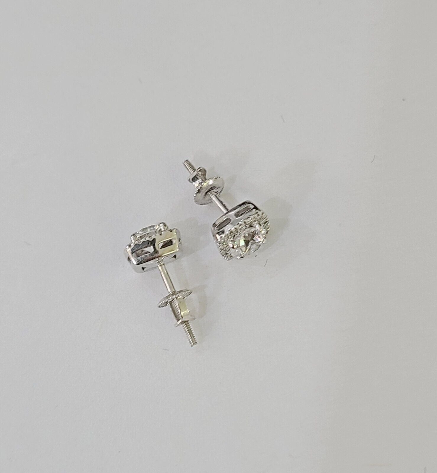 14k White gold Square Earrings Diamond screw - back Lab Created Women Men Studs - GoldenlinQ
