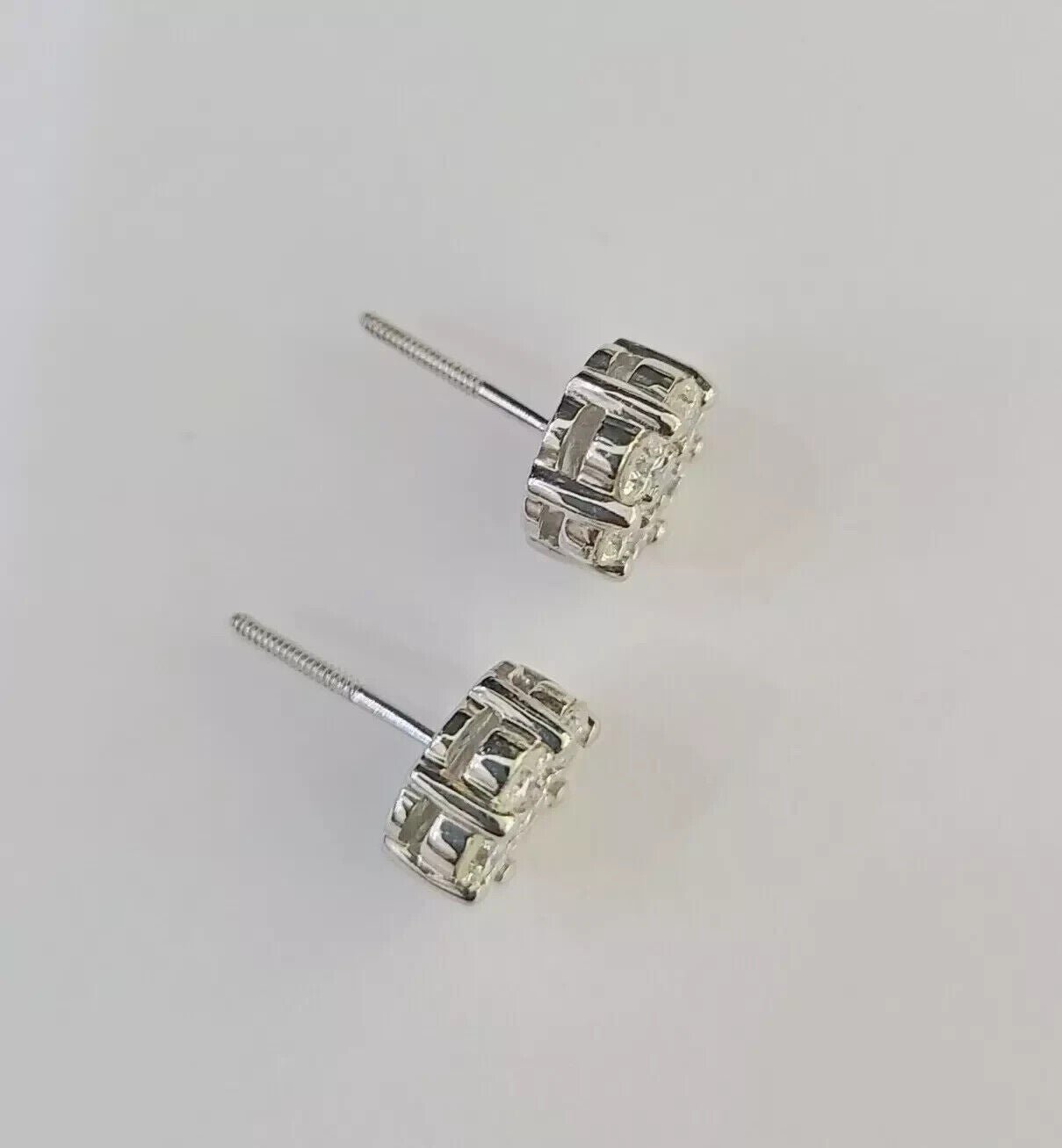 14k White Gold Stud Earring Real Solitaire Diamonds Screw - Back Women Men - GoldenlinQ