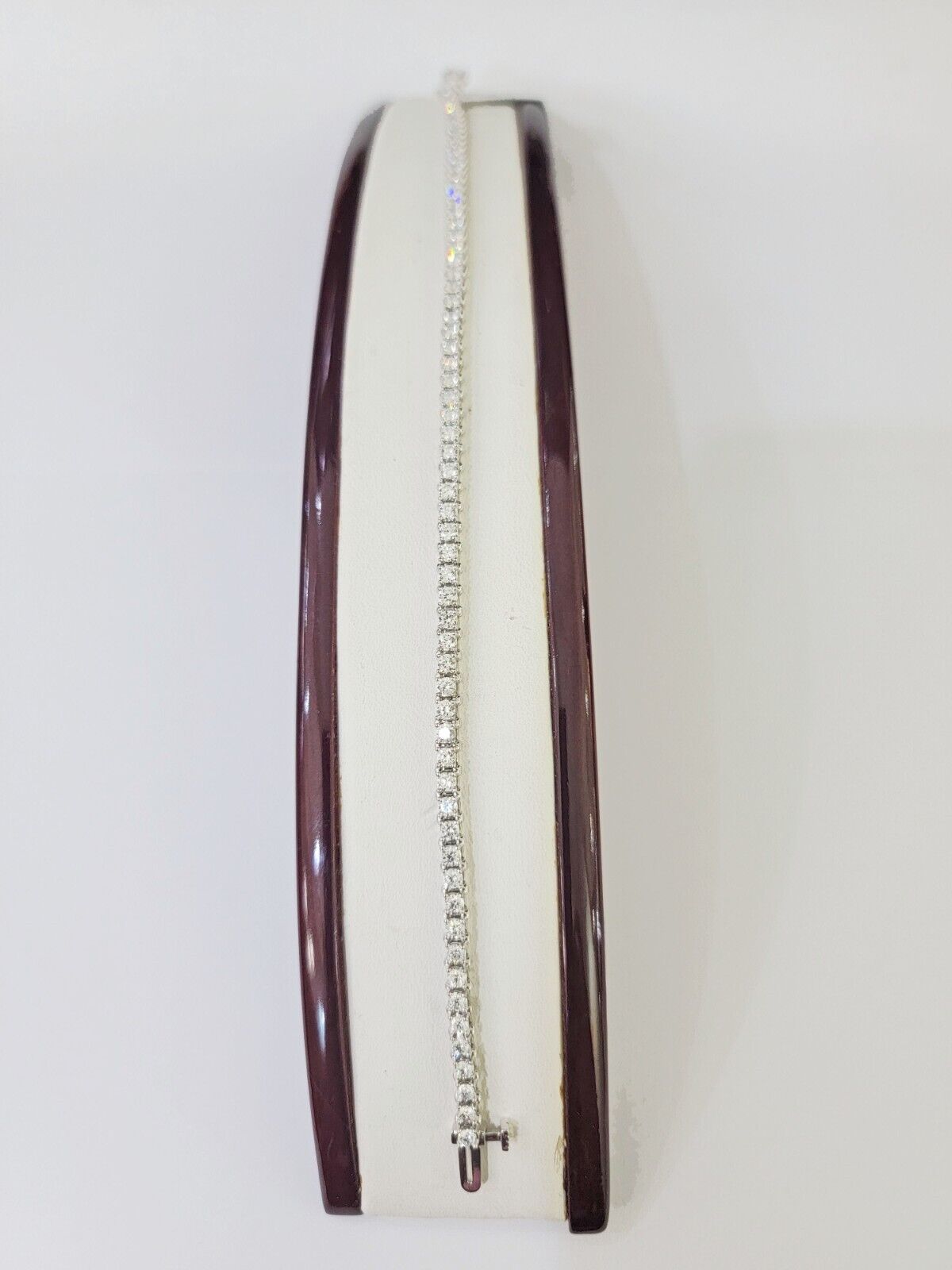 14k White Gold Tennis Bracelet Lab Created Diamond 2.99Ct Box Clasp Real Women - GoldenlinQ