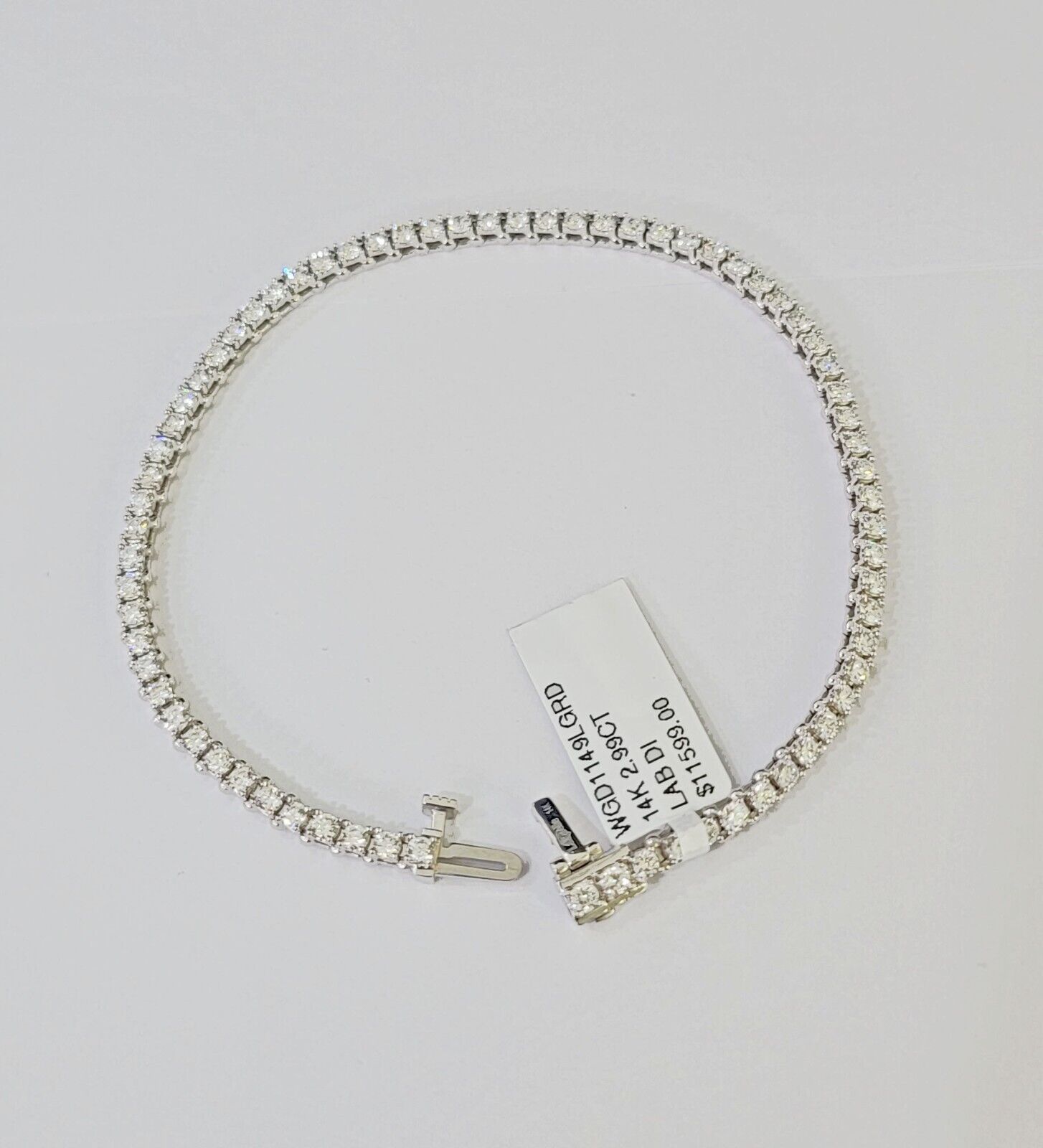 14k White Gold Tennis Bracelet Lab Created Diamond 2.99Ct Box Clasp Real Women - GoldenlinQ