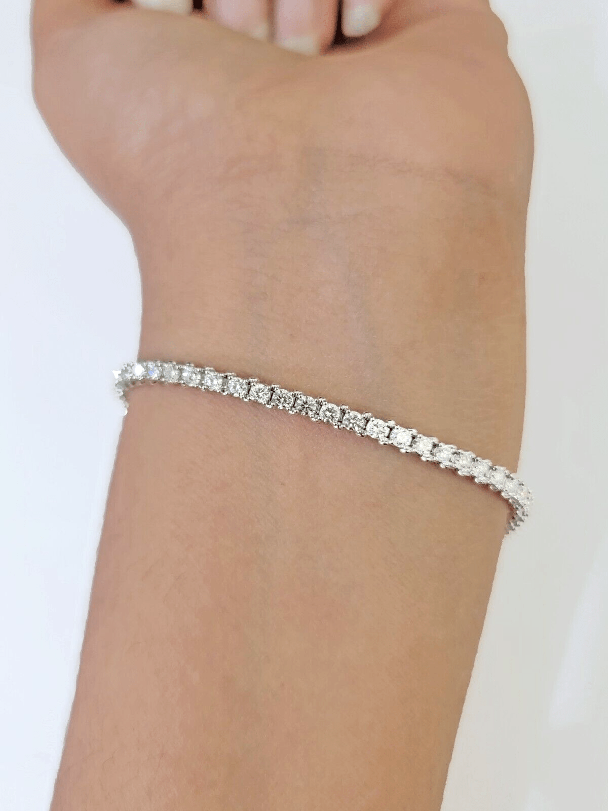 14k White Gold Tennis Bracelet Lab Created Diamond 2.99Ct Box Clasp Real Women - GoldenlinQ