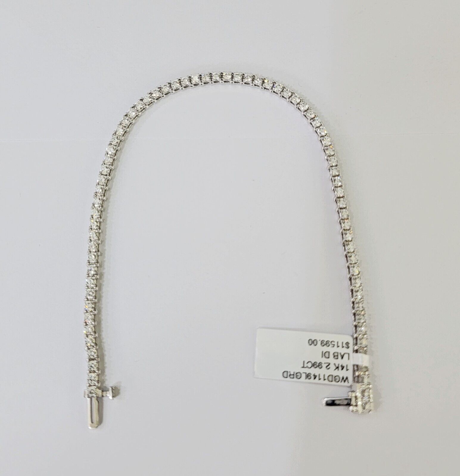 14k White Gold Tennis Bracelet Lab Created Diamond 2.99Ct Box Clasp Real Women - GoldenlinQ
