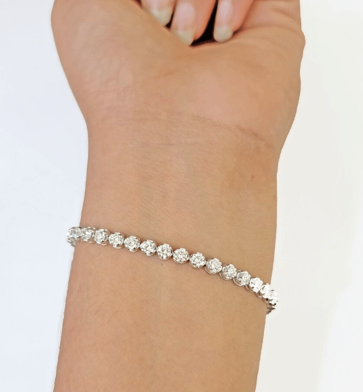 14k White Gold Tennis Bracelet Lab Created Diamond 5.00Ct Box Clasp Real Women - GoldenlinQ