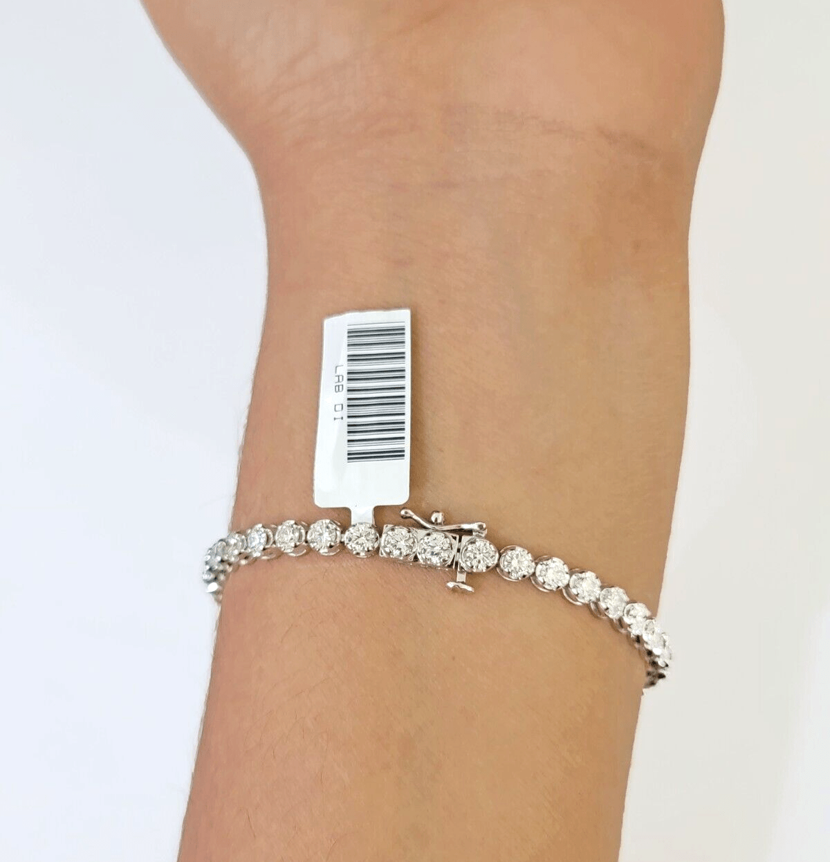 14k White Gold Tennis Bracelet Lab Created Diamond 5.00Ct Box Clasp Real Women - GoldenlinQ